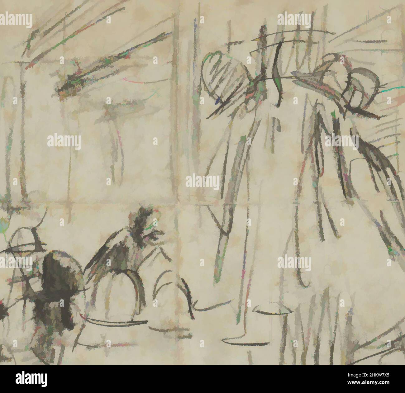 Kunst inspiriert von Es gibt Figuren in der Nähe der Garderobe. Ein Brief an Breitner, Garderobe in einer Kneipe, Klassisches Werk, das von Artotop mit einem Schuss Moderne modernisiert wurde. Formen, Farbe und Wert, auffällige visuelle Wirkung auf Kunst. Emotionen durch Freiheit von Kunstwerken auf zeitgemäße Weise. Eine zeitlose Botschaft, die eine wild kreative neue Richtung verfolgt. Künstler, die sich dem digitalen Medium zuwenden und die Artotop NFT erschaffen Stockfoto