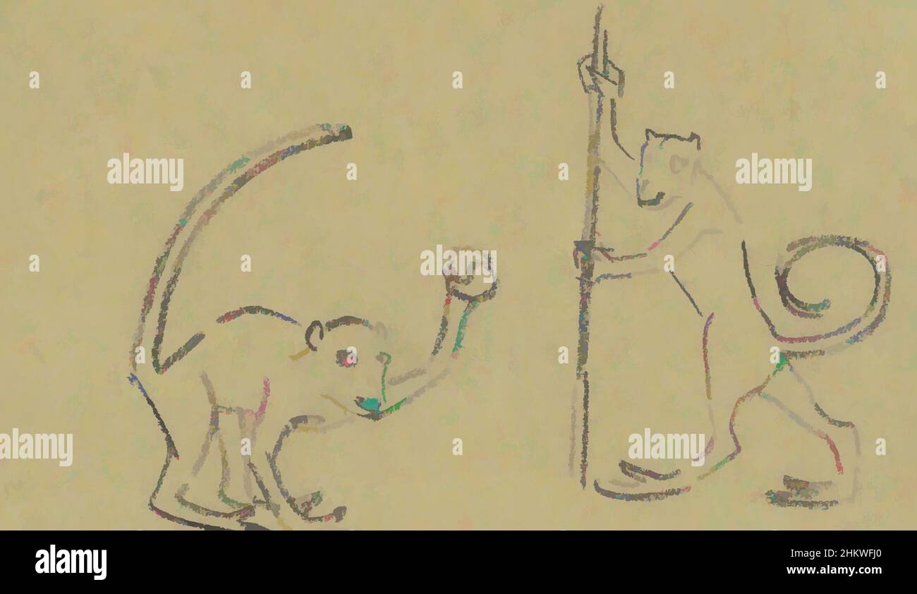 Kunst inspiriert von zwei Affen, Classic Works modernisiert von Artotop mit einem Schuss Moderne. Formen, Farbe und Wert, auffällige visuelle Wirkung auf Kunst. Emotionen durch Freiheit von Kunstwerken auf zeitgemäße Weise. Eine zeitlose Botschaft, die eine wild kreative neue Richtung verfolgt. Künstler, die sich dem digitalen Medium zuwenden und die Artotop NFT erschaffen Stockfoto