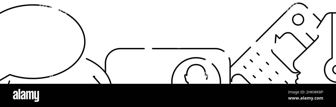 Hintergrund der Vorlage für Online-Messaging und Support-bezogene horizontale Banner oder unterer Rand. Flache Liniendarstellung isoliert auf Weiß. Stockfoto