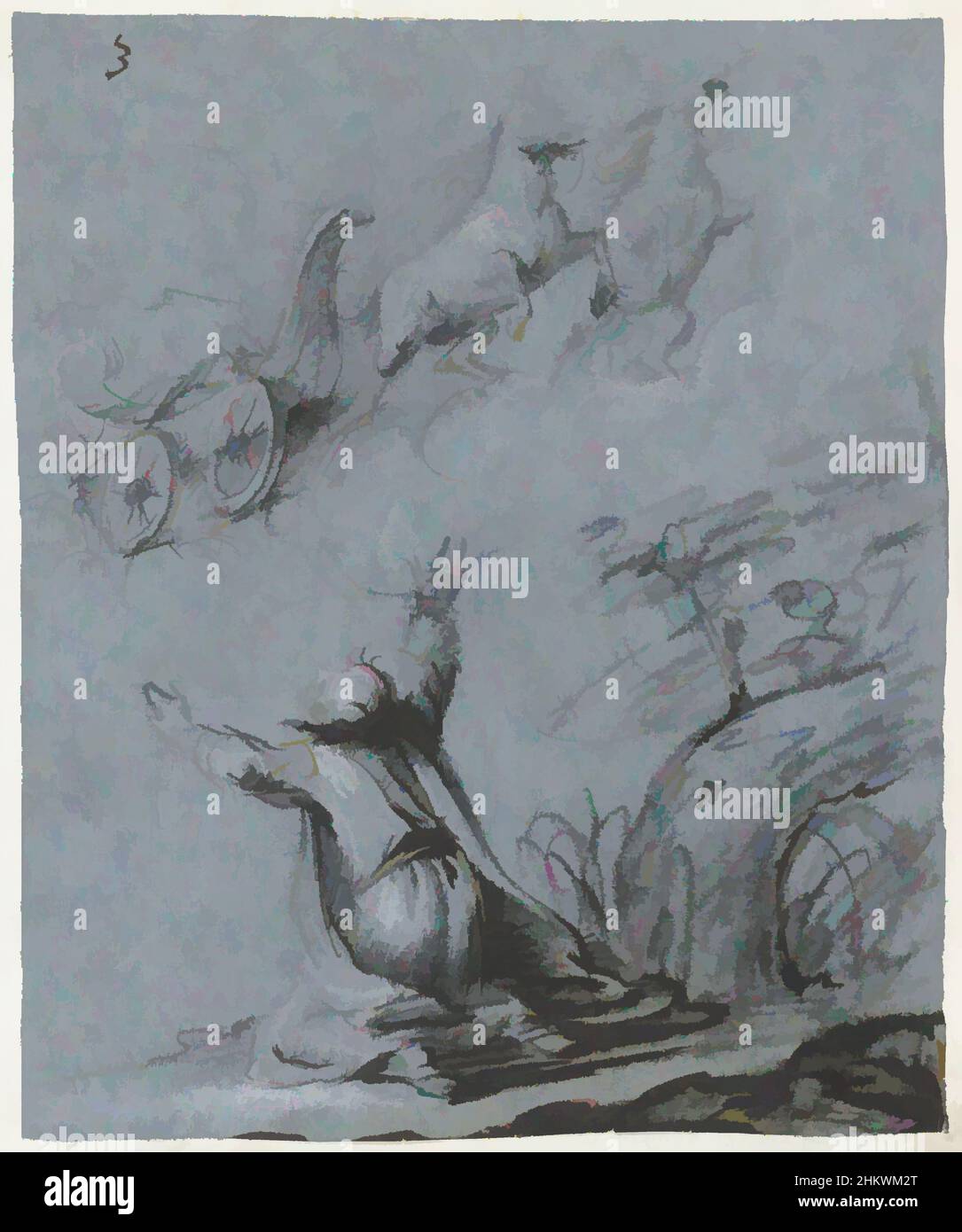 Kunst inspiriert von der Himmelfahrt Elias, Zeichner: Moses ter Borch, Zwolle, 1661, Papier, Kreide, Pinsel, Höhe 177 mm × Breite 147 mm, Classic Works modernisiert von Artotop mit einem Schuss Modernität. Formen, Farbe und Wert, auffällige visuelle Wirkung auf Kunst. Emotionen durch Freiheit von Kunstwerken auf zeitgemäße Weise. Eine zeitlose Botschaft, die eine wild kreative neue Richtung verfolgt. Künstler, die sich dem digitalen Medium zuwenden und die Artotop NFT erschaffen Stockfoto
