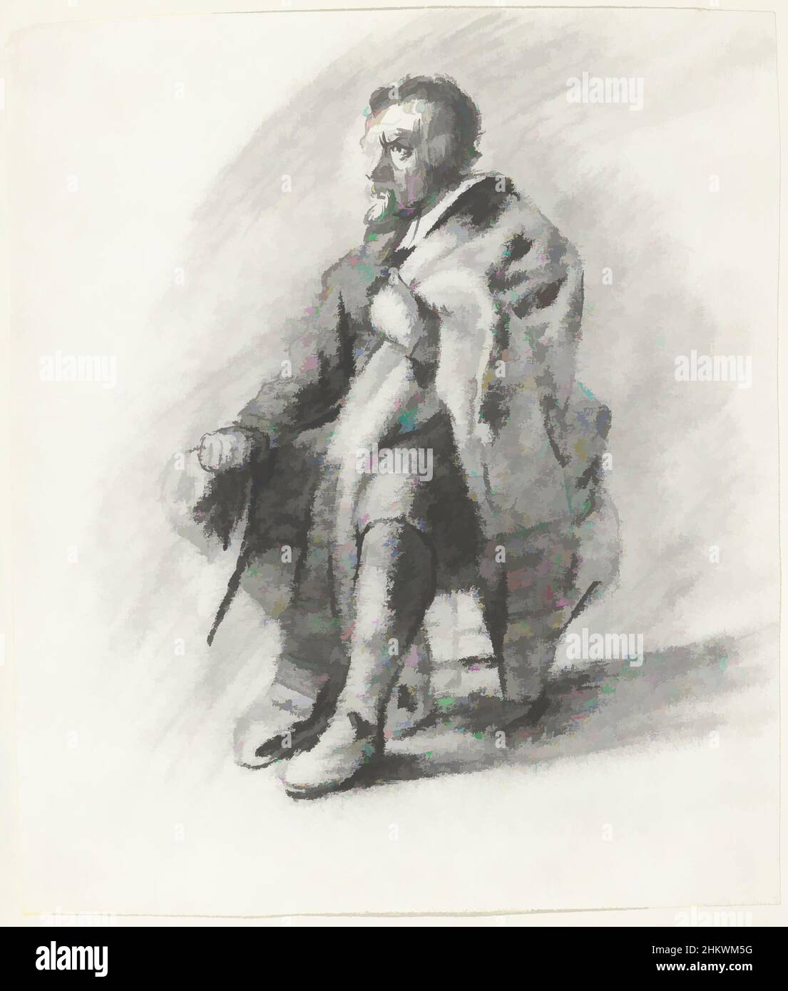 Kunst inspiriert von sitzenden bärtigen Mann mit Umhang und Hut, Zeichner: Moses ter Borch, Zwolle, 1655 - 1667, Papier, Kreide, Pinsel, Höhe 184 mm × Breite 157 mm, Classic Works modernisiert von Artotop mit einem Schuss Modernität. Formen, Farbe und Wert, auffällige visuelle Wirkung auf Kunst. Emotionen durch Freiheit von Kunstwerken auf zeitgemäße Weise. Eine zeitlose Botschaft, die eine wild kreative neue Richtung verfolgt. Künstler, die sich dem digitalen Medium zuwenden und die Artotop NFT erschaffen Stockfoto