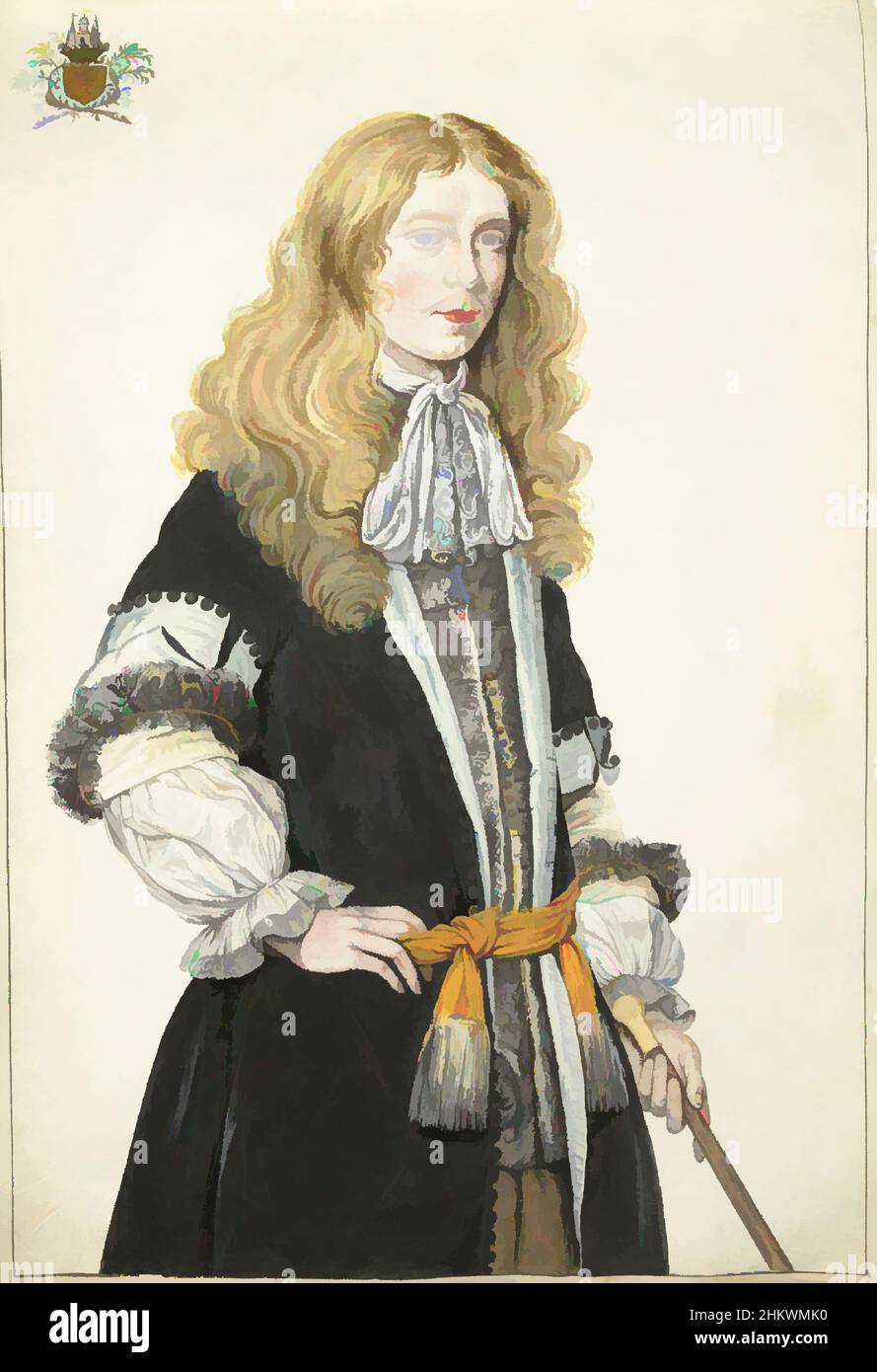 Kunst inspiriert von Portrait von Moses ter Borch, Zeichnerin: Gesina ter Borch, nachher: Gerard ter Borch (II), Zeichnerin: Zwollafter: Deventer, c. 1670, Papier, Aquarell (Farbe), Pinsel, Höhe 243 mm × Breite 360 mm, Classic Works modernisiert von Artotop mit einem Schuss Moderne. Formen, Farbe und Wert, auffällige visuelle Wirkung auf Kunst. Emotionen durch Freiheit von Kunstwerken auf zeitgemäße Weise. Eine zeitlose Botschaft, die eine wild kreative neue Richtung verfolgt. Künstler, die sich dem digitalen Medium zuwenden und die Artotop NFT erschaffen Stockfoto