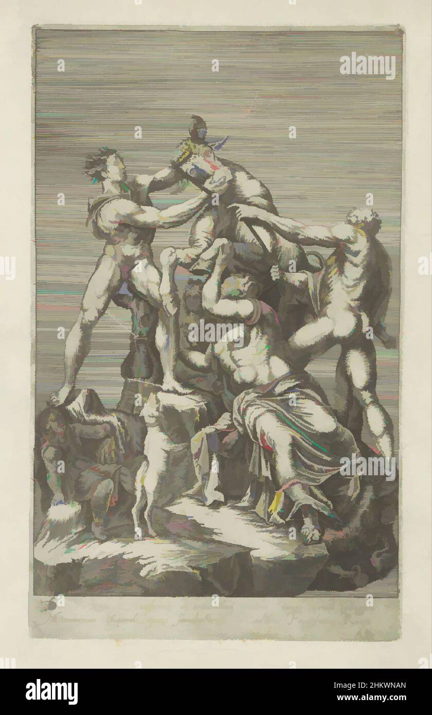 Kunst inspiriert von der Skulptur des Dirce, die an einen Stier gebunden ist, Farnese Bull, Dirces, à zeto et Amphione ob vindictam matris (...), Antike Skulpturen in Rom (Serientitel), Antiquum statuarum urbis Romae quae in publicis locis visuntur icones (Serientitel), Antike Skulptur bekannt als die, Klassische Werke, die von Artotop mit einem Hauch von Moderne modernisiert wurden. Formen, Farbe und Wert, auffällige visuelle Wirkung auf Kunst. Emotionen durch Freiheit von Kunstwerken auf zeitgemäße Weise. Eine zeitlose Botschaft, die eine wild kreative neue Richtung verfolgt. Künstler, die sich dem digitalen Medium zuwenden und die Artotop NFT erschaffen Stockfoto