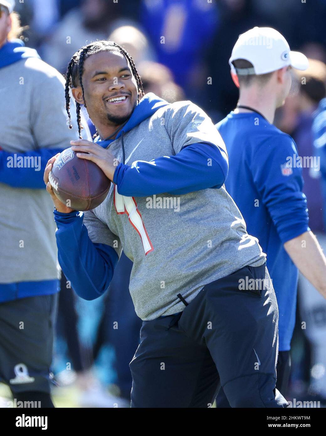 Las Vegas, Nevada, USA. 5th. Februar 2022. Arizona Cardinals Quarterback Kyler Murray (1) während des NFC Pro Bowl Trainings im Las Vegas Ballpark in Las Vegas, Nevada. Darren Lee/CSM/Alamy Live News Stockfoto