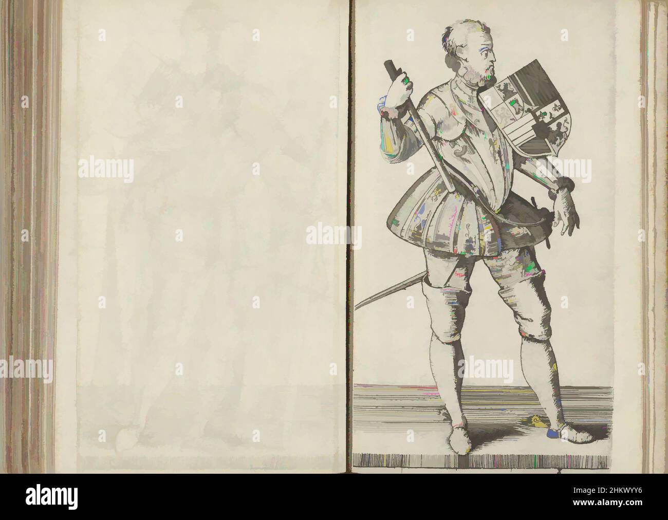 Kunst inspiriert von Philip IIAffkommst ende korte Geschichte der graven van Hollandt Zeelandt Ende Vrieslandt (Serientitel), Grafen und Countesses of Holland (Serientitel), Philip II, in voller Länge, mit Kommandostab und Wappen. Unten mit 8 nummeriert. Der Druck ist Teil eines Buches mit, Classic Works modernisiert von Artotop mit einem Schuss Moderne. Formen, Farbe und Wert, auffällige visuelle Wirkung auf Kunst. Emotionen durch Freiheit von Kunstwerken auf zeitgemäße Weise. Eine zeitlose Botschaft, die eine wild kreative neue Richtung verfolgt. Künstler, die sich dem digitalen Medium zuwenden und die Artotop NFT erschaffen Stockfoto