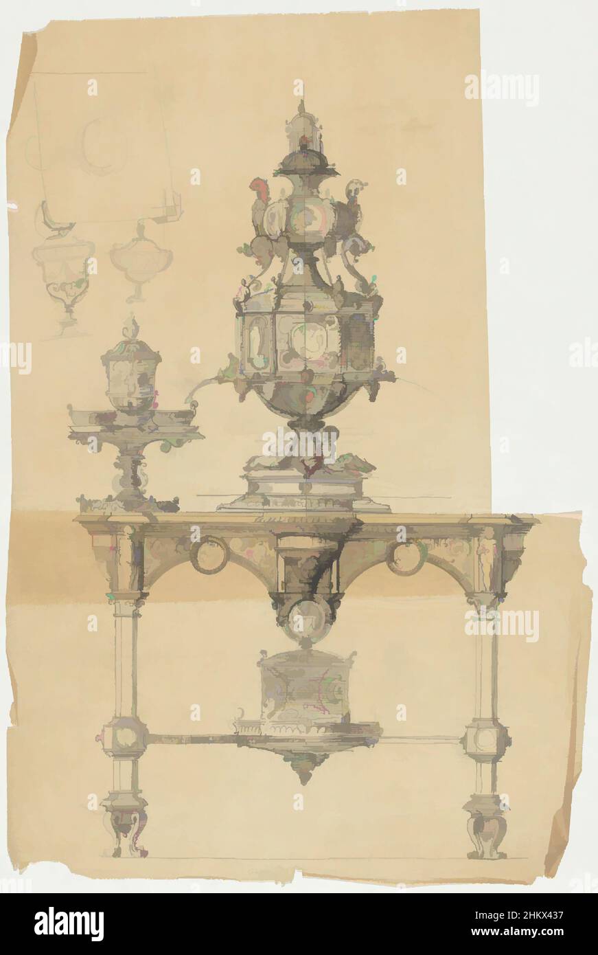 Kunst inspiriert von Tap Krug auf Tisch, Zeichner: Firma Feuchère, Paris, c. 1830 - c. 1850, Zeichenpapier, Graphit (mineralisch), Stift, Höhe 225 mm × Breite 335 mm, Classic Works modernisiert von Artotop mit einem Schuss Moderne. Formen, Farbe und Wert, auffällige visuelle Wirkung auf Kunst. Emotionen durch Freiheit von Kunstwerken auf zeitgemäße Weise. Eine zeitlose Botschaft, die eine wild kreative neue Richtung verfolgt. Künstler, die sich dem digitalen Medium zuwenden und die Artotop NFT erschaffen Stockfoto