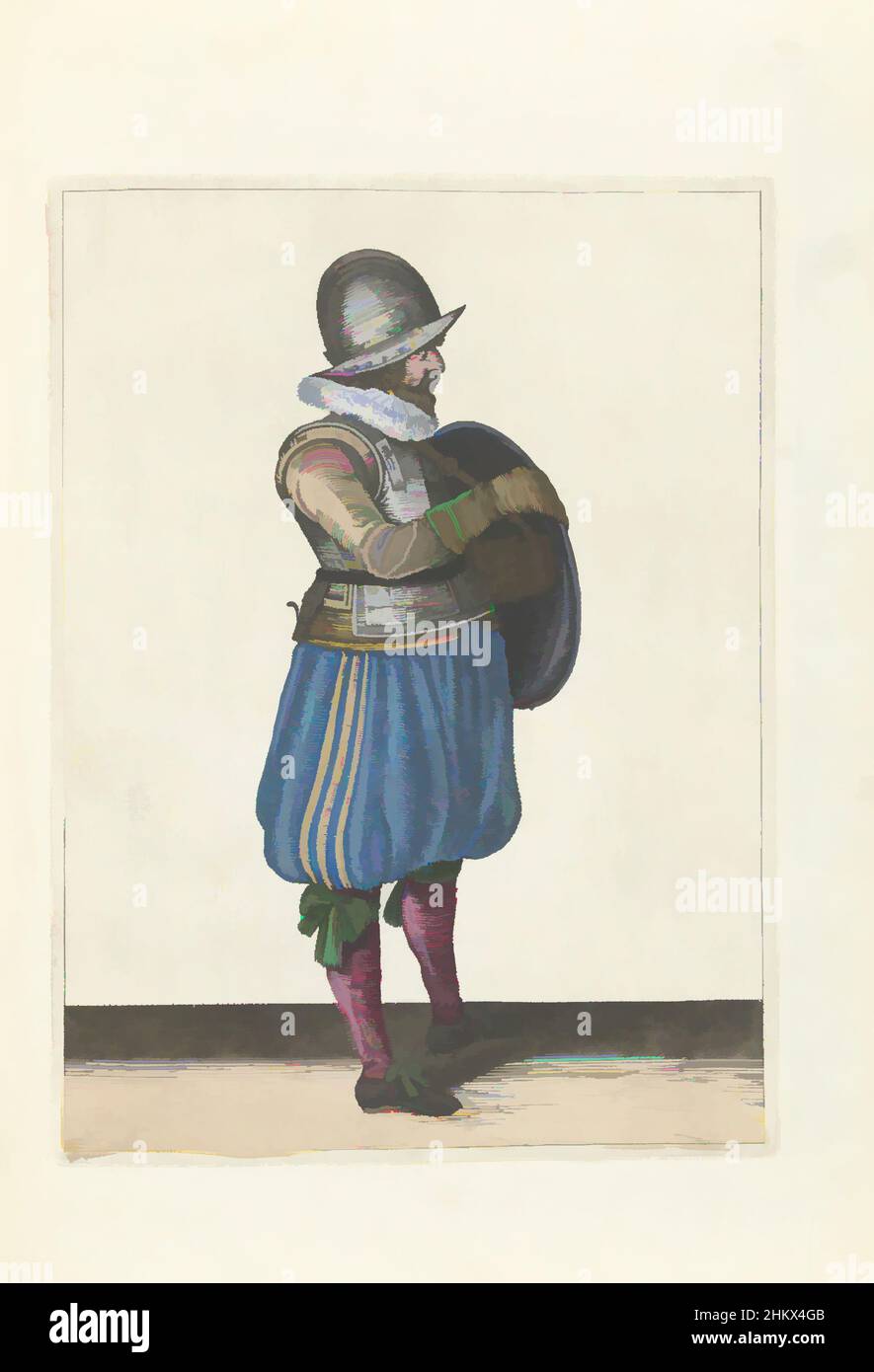 Kunst inspiriert von der Übung mit Schild und Speer: Der Soldat zieht seinen Arm aus dem Gürtel des Schildes (Nr. 1) 25), 1618, die Übung mit Schild und Speer: Der Soldat zieht seinen Arm aus dem Gürtel des Schildes, 1618. Teil der Illustrationen in: Adam van Breen, Nassauische, Klassische Werke, die von Artotop mit einem Schuss Moderne modernisiert wurden. Formen, Farbe und Wert, auffällige visuelle Wirkung auf Kunst. Emotionen durch Freiheit von Kunstwerken auf zeitgemäße Weise. Eine zeitlose Botschaft, die eine wild kreative neue Richtung verfolgt. Künstler, die sich dem digitalen Medium zuwenden und die Artotop NFT erschaffen Stockfoto
