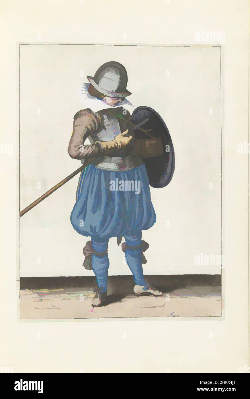 Kunst inspiriert von der Übung mit Schild und Speer: Der Soldat hält Speer und Schild dicht am Körper (Nr. 1) 15), 1618, die Übung mit Schild und Speer: Der Soldat hält Speer und Schild nahe am Körper, 1618. Teil der Illustrationen in: Adam van Breen, Nassauische, Klassische Werke, die von Artotop mit einem Schuss Moderne modernisiert wurden. Formen, Farbe und Wert, auffällige visuelle Wirkung auf Kunst. Emotionen durch Freiheit von Kunstwerken auf zeitgemäße Weise. Eine zeitlose Botschaft, die eine wild kreative neue Richtung verfolgt. Künstler, die sich dem digitalen Medium zuwenden und die Artotop NFT erschaffen Stockfoto
