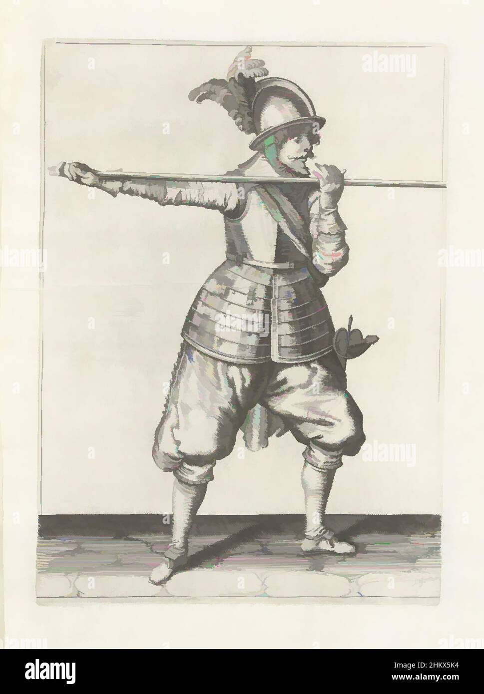 Die Kunst wurde inspiriert von Soldier, der seinen Speer mit beiden Händen horizontal auf Schulterhöhe und seine rechte Hand am Fuß der Waffe trug (Nr. 1) 14), ca. 1600, Ein Soldat, in voller Länge, trägt einen Speer (Lanze) mit beiden Händen horizontal auf Schulterhöhe, seine rechte Hand an der Basis der, Classic Works modernisiert von Artotop mit einem Schuss Moderne. Formen, Farbe und Wert, auffällige visuelle Wirkung auf Kunst. Emotionen durch Freiheit von Kunstwerken auf zeitgemäße Weise. Eine zeitlose Botschaft, die eine wild kreative neue Richtung verfolgt. Künstler, die sich dem digitalen Medium zuwenden und die Artotop NFT erschaffen Stockfoto