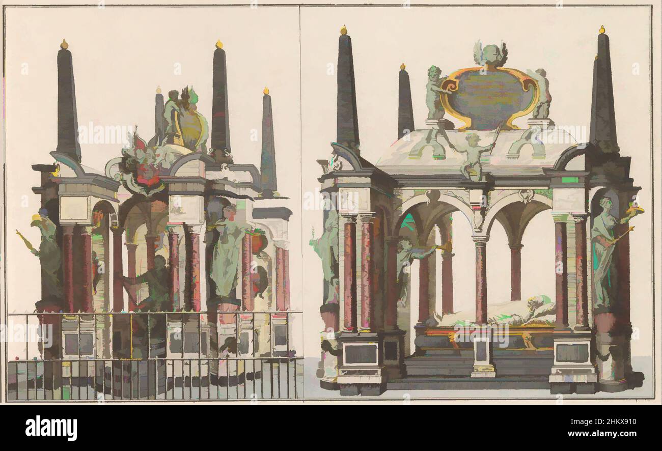 Kunst inspiriert von Praalgraf van Willem van Oranje in Delft, ca. 1790, La Superbe Mausolée de la Famille royale dans la grande Eglise à Delft, La même pry du Coté du Nord, zwei Bilder des Praaf-Grabes von Prinz Wilhelm von Oranien in der Nieuwe Kerk in Delft, ca. 1790. Teil eines Tellers, Classic Works modernisiert von Artotop mit einem Schuss Moderne. Formen, Farbe und Wert, auffällige visuelle Wirkung auf Kunst. Emotionen durch Freiheit von Kunstwerken auf zeitgemäße Weise. Eine zeitlose Botschaft, die eine wild kreative neue Richtung verfolgt. Künstler, die sich dem digitalen Medium zuwenden und die Artotop NFT erschaffen Stockfoto
