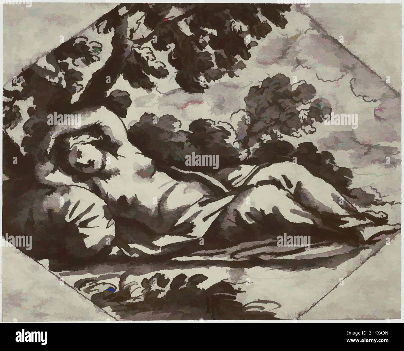 Kunst inspiriert von Bischof [Jan de Bisschop], Eine schlafende Schönheit, Fotoproduktion der Zeichnung in der Reveley Collection of Drawings at Brynygwin, Abb. 49., Philip Henry Delamotte, Thomas Frederick Hardwich, 1855 - 1858, Papier, Albumen Print, Höhe 85 mm × Breite 107 mm, Classic Works modernisiert von Artotop mit einem Schuss Moderne. Formen, Farbe und Wert, auffällige visuelle Wirkung auf Kunst. Emotionen durch Freiheit von Kunstwerken auf zeitgemäße Weise. Eine zeitlose Botschaft, die eine wild kreative neue Richtung verfolgt. Künstler, die sich dem digitalen Medium zuwenden und die Artotop NFT erschaffen Stockfoto