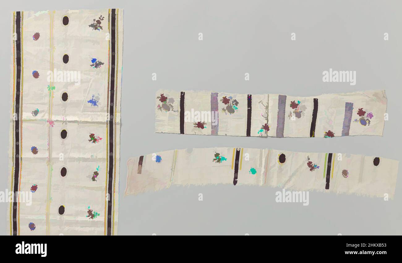 Kunst inspiriert von Satinfragmenten mit Streifenmuster auf weißem Grund mit eispflanzfarbenen Ovalen, umrahmt von vertikalen Girlanden, Satinfragmenten mit Streifenmuster auf weißem Grund mit eispflanzfarbenen Ovalen, umrahmt von vertikalen Girlanden. Muster: Auf einem breiten weißen Grund gibt es, Classic Works modernisiert von Artotop mit einem Schuss Moderne. Formen, Farbe und Wert, auffällige visuelle Wirkung auf Kunst. Emotionen durch Freiheit von Kunstwerken auf zeitgemäße Weise. Eine zeitlose Botschaft, die eine wild kreative neue Richtung verfolgt. Künstler, die sich dem digitalen Medium zuwenden und die Artotop NFT erschaffen Stockfoto