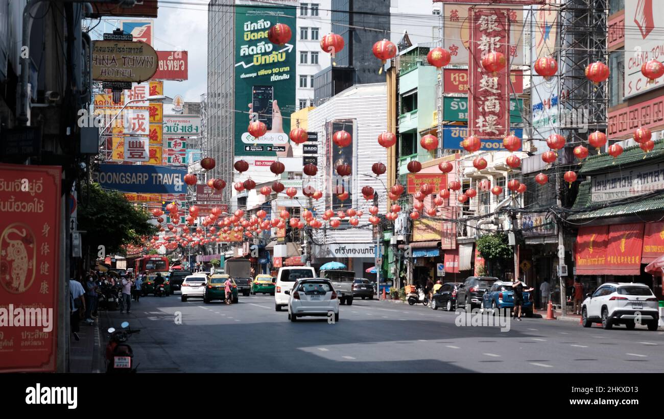 Jahr des Tigers 2022 Chinesisches Neujahr Yaowarat Road Samphanthawong District Chinatown Bangkok Thailand Stockfoto
