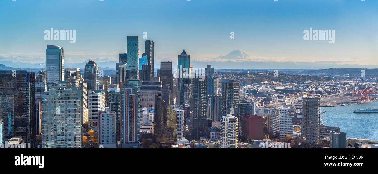 Blick auf die Stadt von der Space Needle in Tacoma, Washington, USA Stockfoto