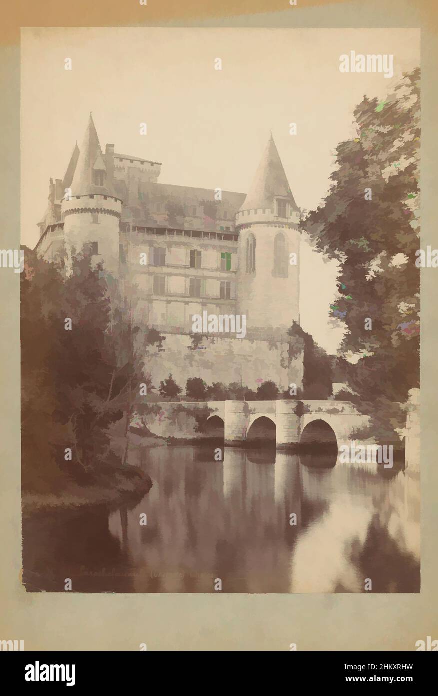 Kunst inspiriert von Blick auf die Seitenfassade und Eingangsbrücke von Château Larochefoucault, Larouchefoucault (Charente) Château, Séraphin-Médéric Mieusement, La Rochefoucauld, c. 1875 - c. 1900, Karton, Albumendruck, Höhe 352 mm × Breite 248 mm, Classic Works modernisiert von Artotop mit einem Schuss Moderne. Formen, Farbe und Wert, auffällige visuelle Wirkung auf Kunst. Emotionen durch Freiheit von Kunstwerken auf zeitgemäße Weise. Eine zeitlose Botschaft, die eine wild kreative neue Richtung verfolgt. Künstler, die sich dem digitalen Medium zuwenden und die Artotop NFT erschaffen Stockfoto
