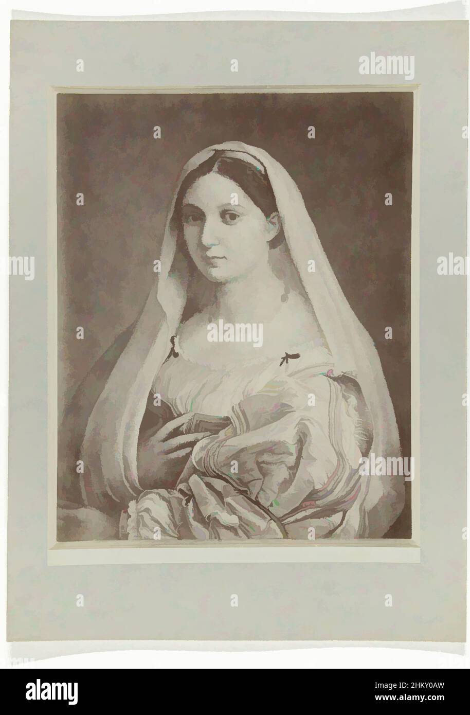 Kunst inspiriert von La Donna velata, La Velata, P. e 2.a n.o 130. FLORENZ - R. Galleria Pitti. Ritratto della Fornarina. Detto &lt; la Veleta. &gt; (Rafaello?)., Gemälde mit einem Porträt einer jungen Frau mit Schleier, gemacht von Raphael, Fratelli Alinari, Herausgeber: Fratelli Alinari, Florenz, c, Classic Works modernisiert von Artotop mit einem Schuss Moderne. Formen, Farbe und Wert, auffällige visuelle Wirkung auf Kunst. Emotionen durch Freiheit von Kunstwerken auf zeitgemäße Weise. Eine zeitlose Botschaft, die eine wild kreative neue Richtung verfolgt. Künstler, die sich dem digitalen Medium zuwenden und die Artotop NFT erschaffen Stockfoto