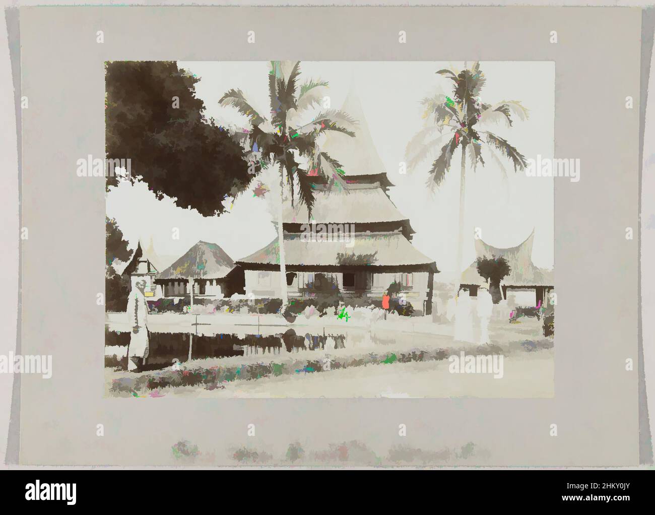 Kunst inspiriert von der Moschee mit Fischteich in Kampong Taloek in der Nähe von Fort de Kock6. Fischteich Fort de Kock, Moschee mit Fischteich in Kampong Taloek in der Nähe von Fort de Kock, Sumatra, Niederländisch-Indien. Rechts ein westliches Paar, Kinder am Rande des Teiches., Sumatra, c. 1895 - c. 1915, Classic Works modernisiert von Artotop mit einem Schuss Moderne. Formen, Farbe und Wert, auffällige visuelle Wirkung auf Kunst. Emotionen durch Freiheit von Kunstwerken auf zeitgemäße Weise. Eine zeitlose Botschaft, die eine wild kreative neue Richtung verfolgt. Künstler, die sich dem digitalen Medium zuwenden und die Artotop NFT erschaffen Stockfoto