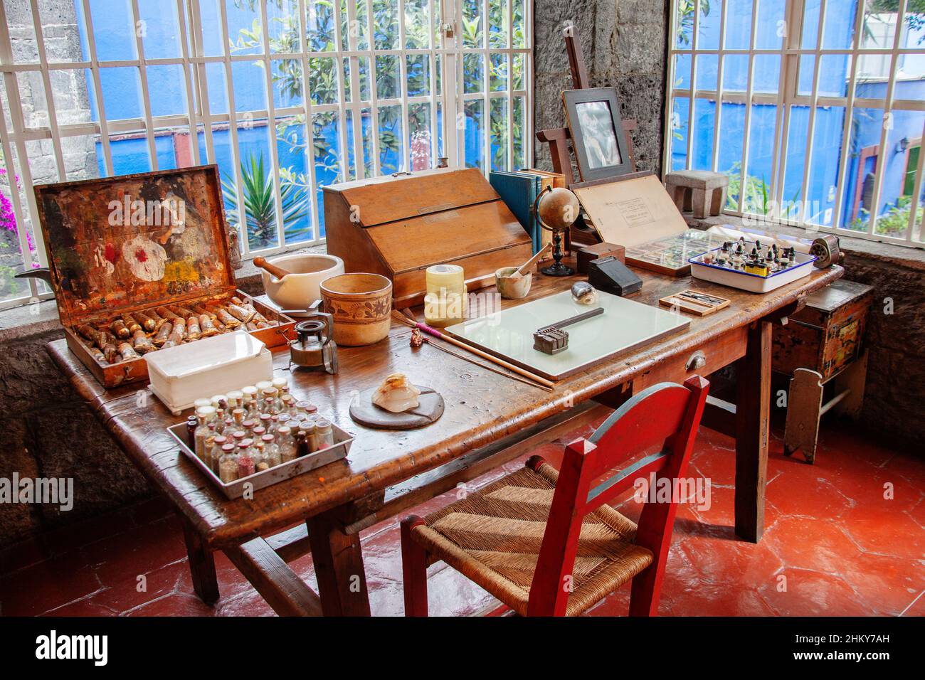 Studio, Frida Kahlo Museum, Coyoacan, Mexiko-Stadt. Nordamerika Stockfoto