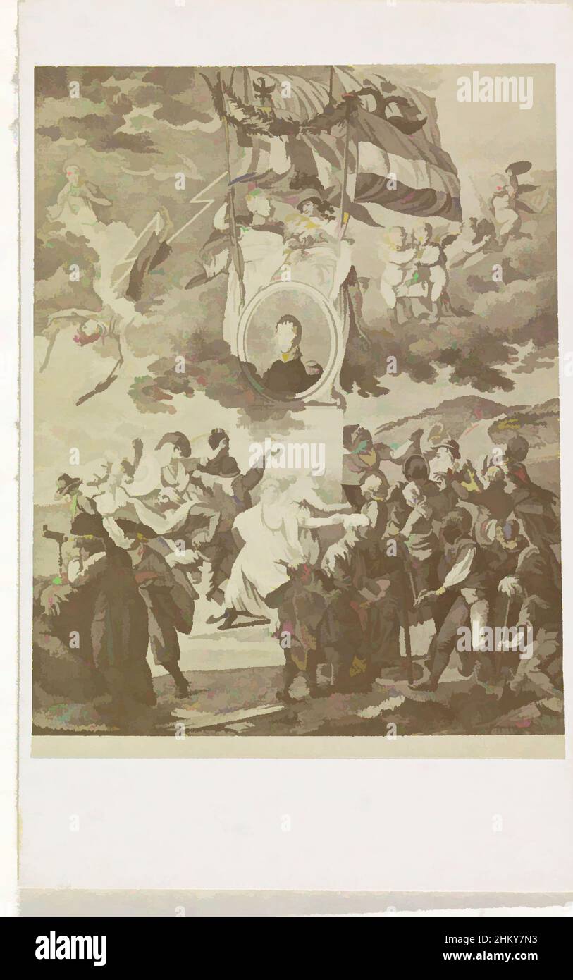 Kunst inspiriert von Wilhelm I., souveräner Prinz der Niederlande, 1814, die fröhlichen Niederlande, Foto eines Druckes mit einer Allegorie des Friedens und der Ernennung von Prinz William Frederick zum souveränen Prinzen der Niederlande, 30. März 1814., Jan Willem Caspari, Niederlande, 1865, Klassische Werke, die von Artotop mit einem Hauch von Moderne modernisiert wurden. Formen, Farbe und Wert, auffällige visuelle Wirkung auf Kunst. Emotionen durch Freiheit von Kunstwerken auf zeitgemäße Weise. Eine zeitlose Botschaft, die eine wild kreative neue Richtung verfolgt. Künstler, die sich dem digitalen Medium zuwenden und die Artotop NFT erschaffen Stockfoto