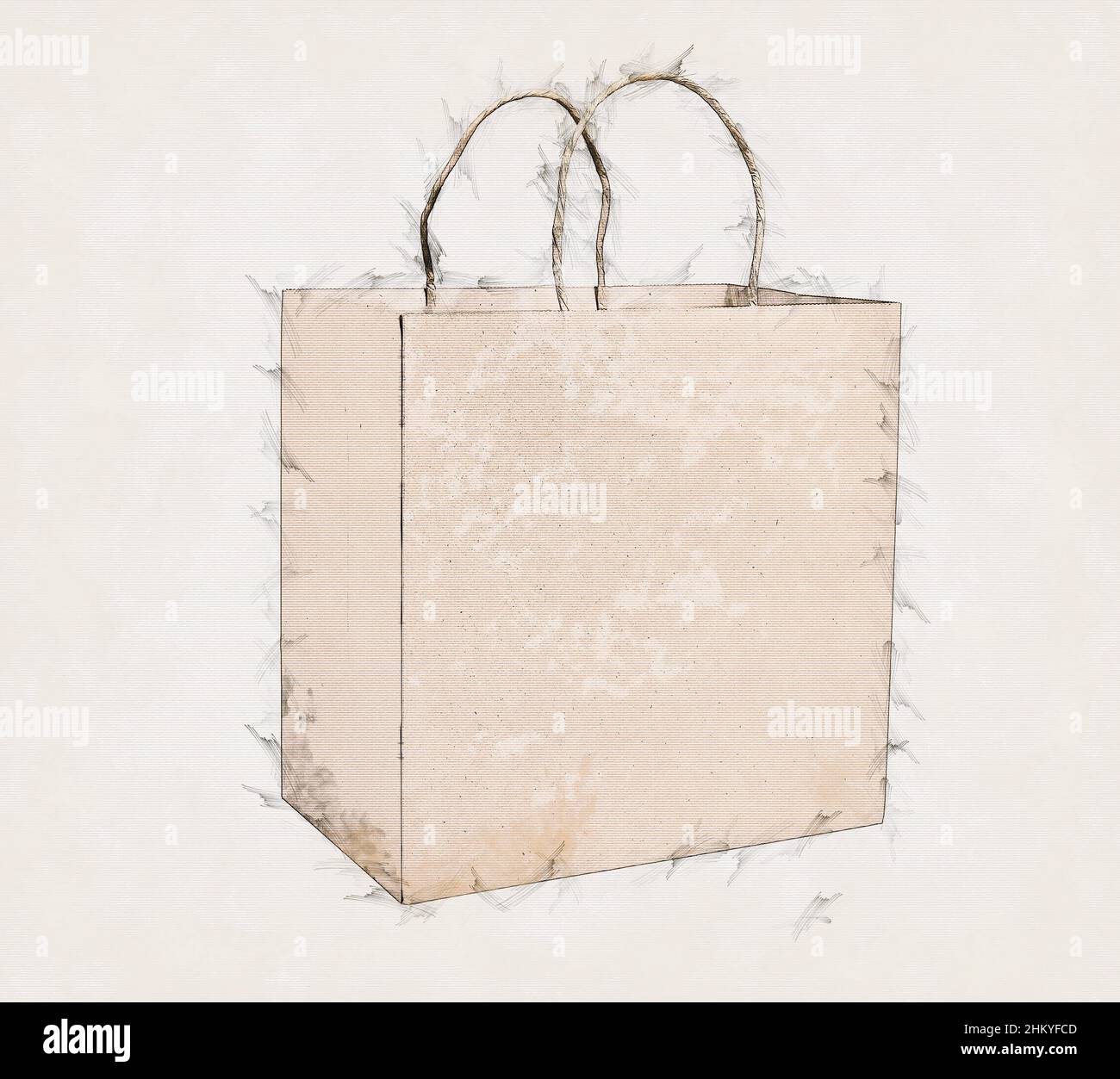 Illustration Skizze einer luxuriösen Einkaufstasche aus recyceltem Papier Stockfoto