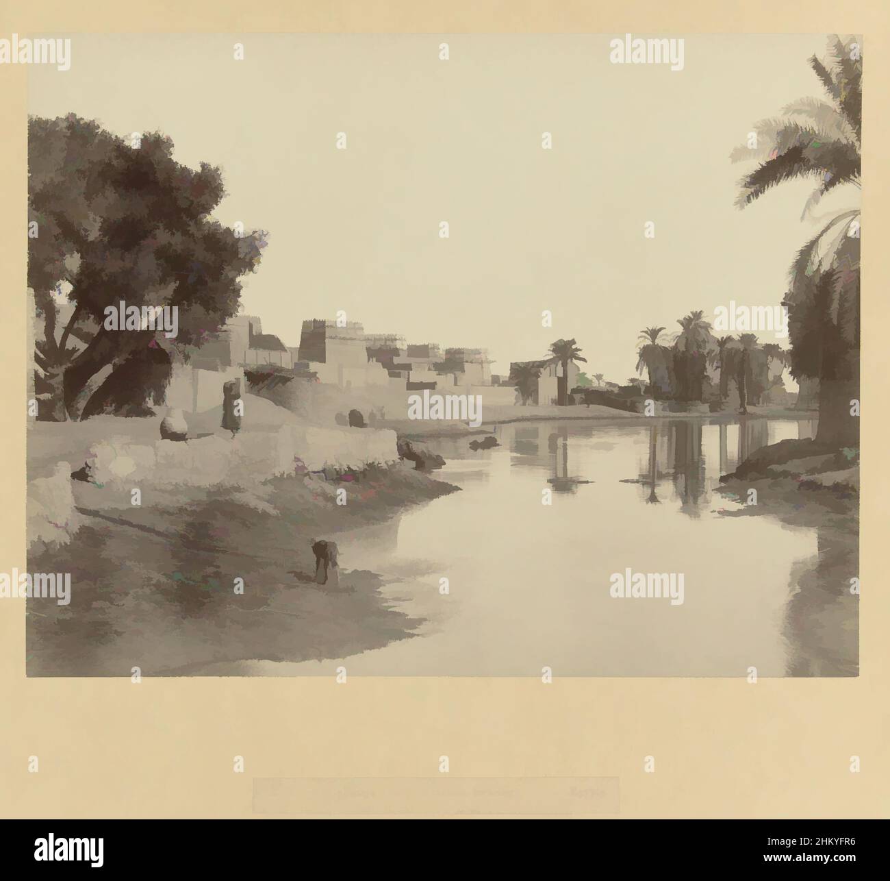 Kunst inspiriert von River mit watenden Büffeln am Stadtrand von Luxor, E 71. Die Stadt Luxor (arabisches Viertel). Oberägypten., das Foto ist Teil der Serie von Fotografien aus Ägypten gesammelt von Richard Polak., Egypte, c. 1895 - c. 1915, fotografische Unterstützung, Papier, Albumendruck, Klassische Werke, die von Artotop mit einem Schuss Moderne modernisiert wurden. Formen, Farbe und Wert, auffällige visuelle Wirkung auf Kunst. Emotionen durch Freiheit von Kunstwerken auf zeitgemäße Weise. Eine zeitlose Botschaft, die eine wild kreative neue Richtung verfolgt. Künstler, die sich dem digitalen Medium zuwenden und die Artotop NFT erschaffen Stockfoto