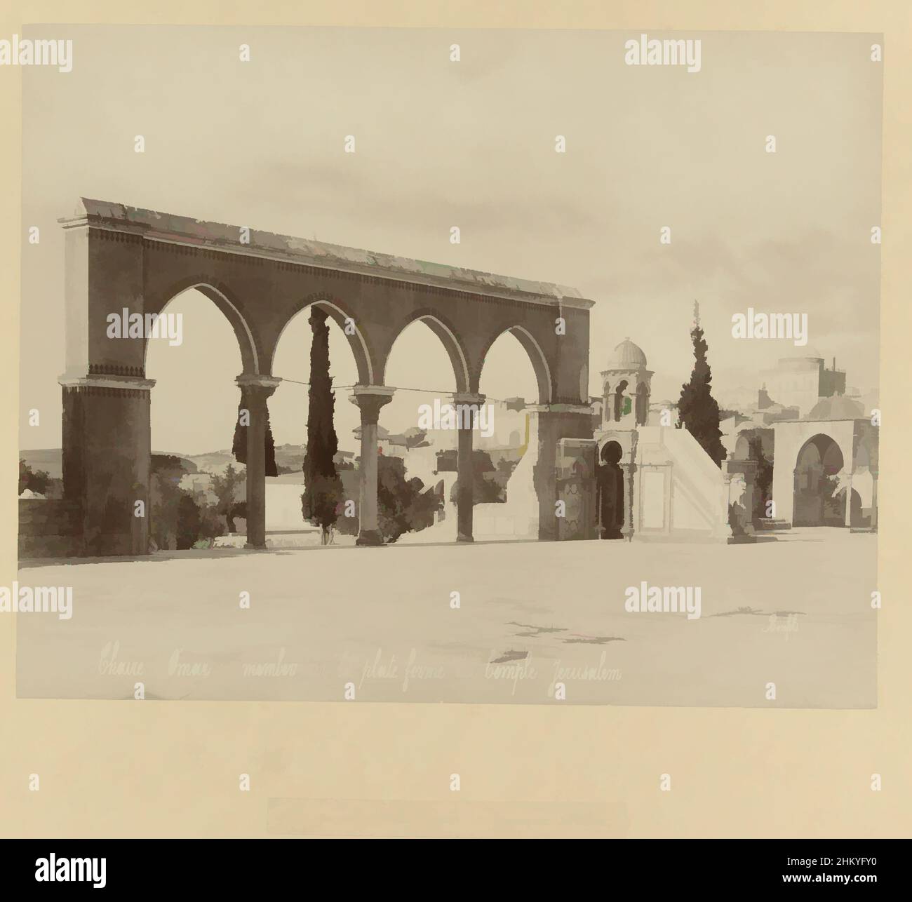 Kunst inspiriert von S 20. Der Stuhl von Omar (Membar) auf dem Tempelplatz. Jerusalem. 281. Chaire d'Omar ou member sur la plate forme du Temple - Jerusalem., das Foto ist Teil der Serie von Fotografien aus Israel, Palästina und Syrien von Richard Polak gesammelt., Félix Bonfils, Klassische Werke modernisiert von Artotop mit einem Spritzer der Moderne. Formen, Farbe und Wert, auffällige visuelle Wirkung auf Kunst. Emotionen durch Freiheit von Kunstwerken auf zeitgemäße Weise. Eine zeitlose Botschaft, die eine wild kreative neue Richtung verfolgt. Künstler, die sich dem digitalen Medium zuwenden und die Artotop NFT erschaffen Stockfoto