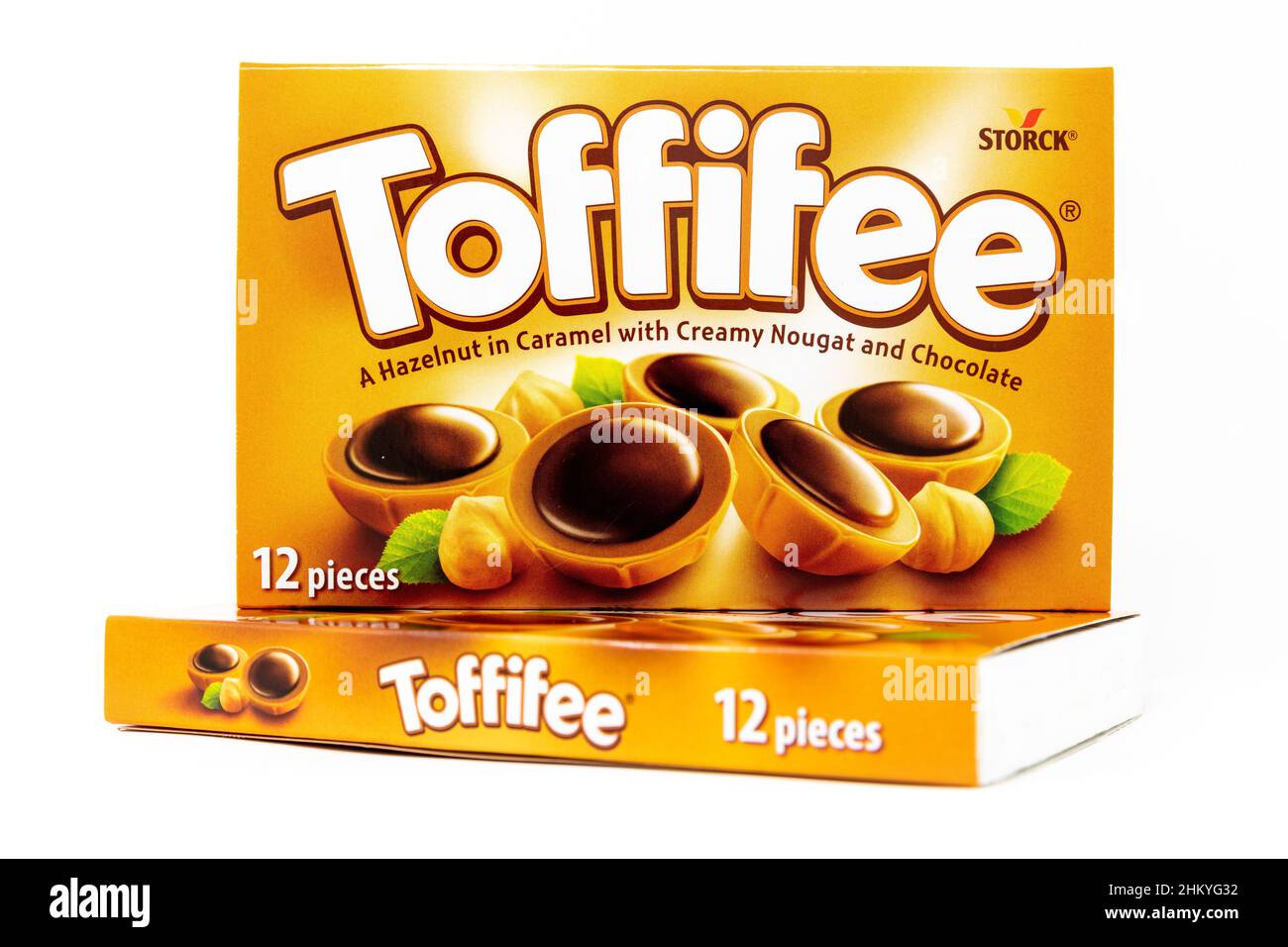 Schachtel mit Toffifee Karamell-Bonbons des deutschen Süßwarenunternehmens Storck Stockfoto