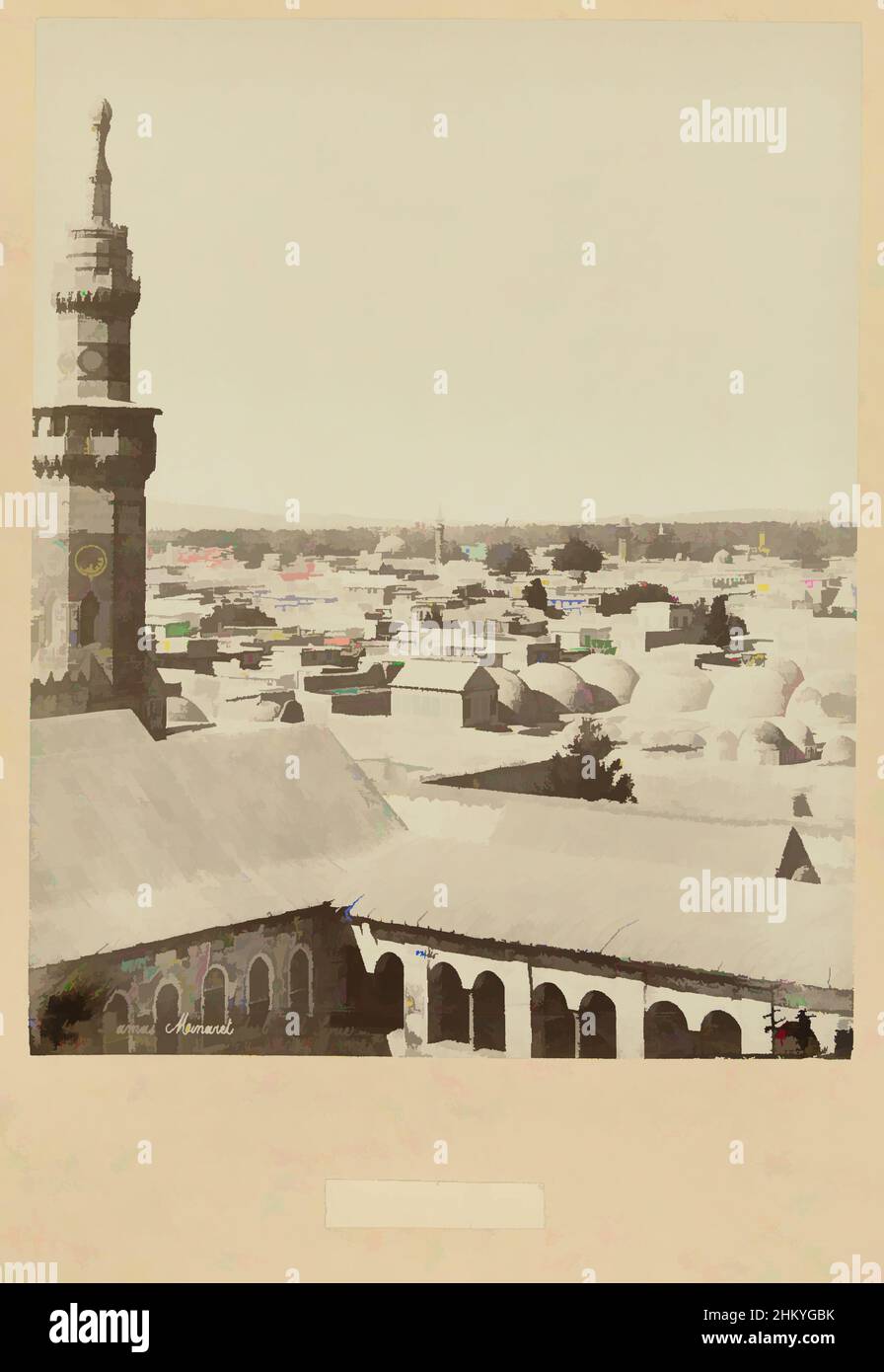 Kunst inspiriert von S 85. Ansicht von Damaskus., Syrien (Serientitel)413. Damas. Minaret de l'ouest-Syria, das Foto ist Teil der Fotoserie von Syrien gesammelt von Richard Polak., Bonfils, Damaskus, c. 1867 - c. 1876, fotografische Unterstützung, Papier, Albumin-Druck, Höhe 274 mm, Klassische Werke, die von Artotop mit einem Hauch von Moderne modernisiert wurden. Formen, Farbe und Wert, auffällige visuelle Wirkung auf Kunst. Emotionen durch Freiheit von Kunstwerken auf zeitgemäße Weise. Eine zeitlose Botschaft, die eine wild kreative neue Richtung verfolgt. Künstler, die sich dem digitalen Medium zuwenden und die Artotop NFT erschaffen Stockfoto