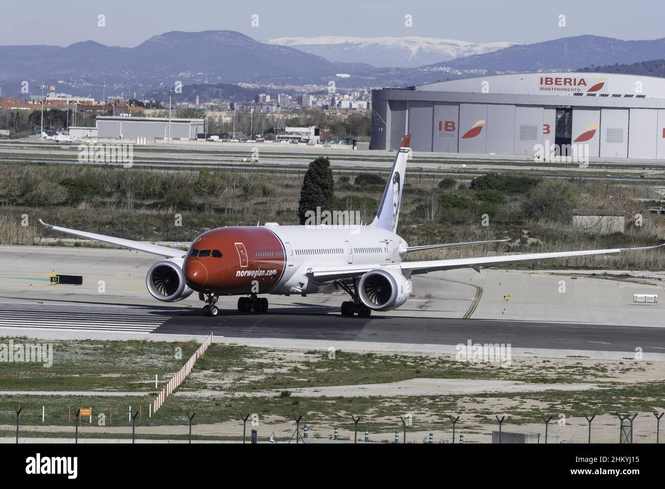 Nahaufnahme eines Boeing 787-9 Dreamliners aus dem Jahr B788 im Flughafen Stockfoto