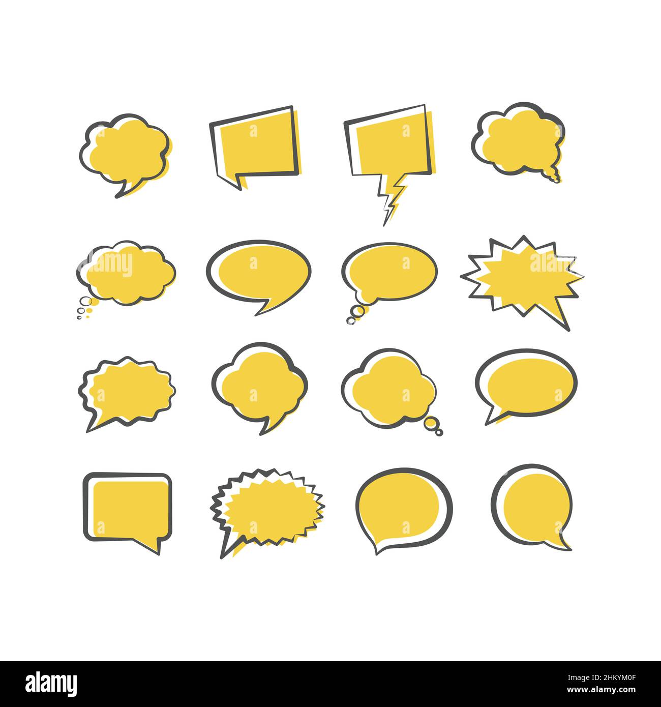 Chat, dachte Blase Comic-Stil Icon-Set. Sprechblase oder mit Wolken gefüllte Symbole. Stock Vektor