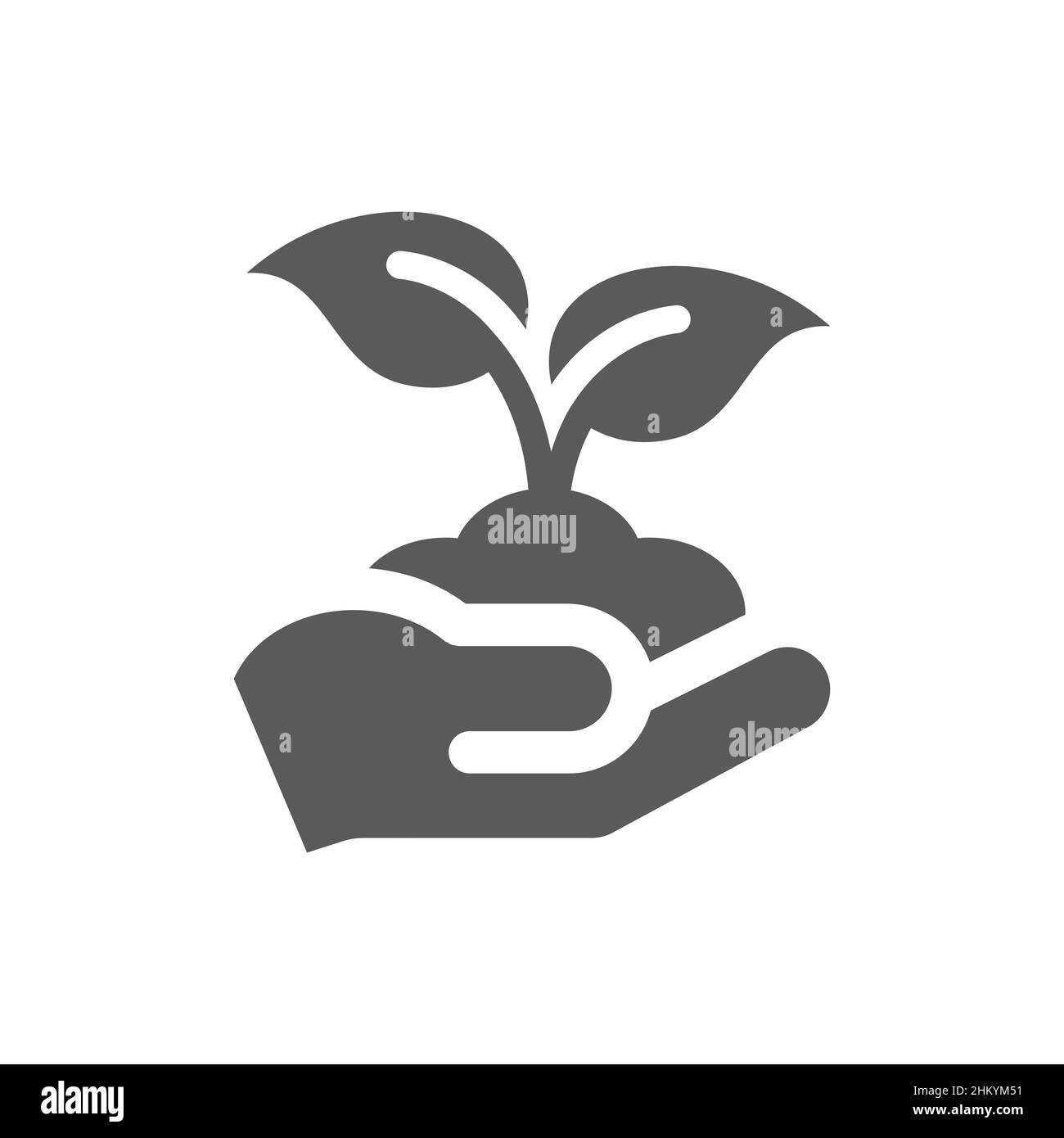 Hand- und pflanzenwachsende schwarze Vektor-Ikone. Sprout Wachstum Pflege gefüllt Symbol. Öko- oder Bio-Landwirtschaft. Stock Vektor