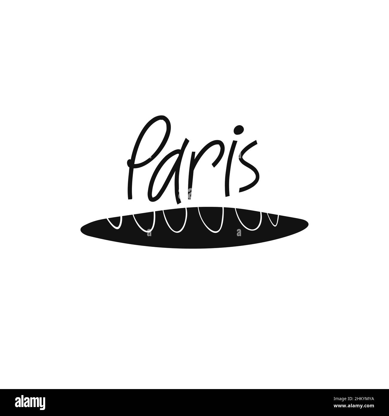Vektor handgezeichnetes Symbol für Essen von Paris. Reisedarstellung der französischen Schilder. Handgezeichnete Schriftzüge. Französisches Wahrzeichen-Logo Stock Vektor
