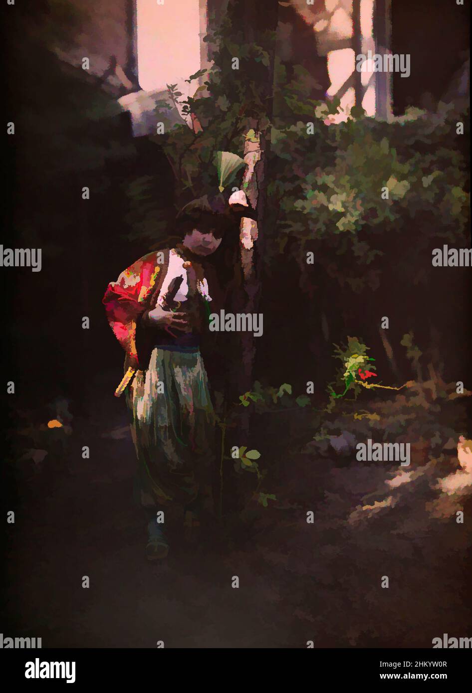 Kunst inspiriert von Kind in orientalischen Kostüm lehnt an einen Baum, c. 1910 - c. 1940, Glas, Höhe 240 mm × Breite 180 mm, Classic Works modernisiert von Artotop mit einem Schuss Moderne. Formen, Farbe und Wert, auffällige visuelle Wirkung auf Kunst. Emotionen durch Freiheit von Kunstwerken auf zeitgemäße Weise. Eine zeitlose Botschaft, die eine wild kreative neue Richtung verfolgt. Künstler, die sich dem digitalen Medium zuwenden und die Artotop NFT erschaffen Stockfoto