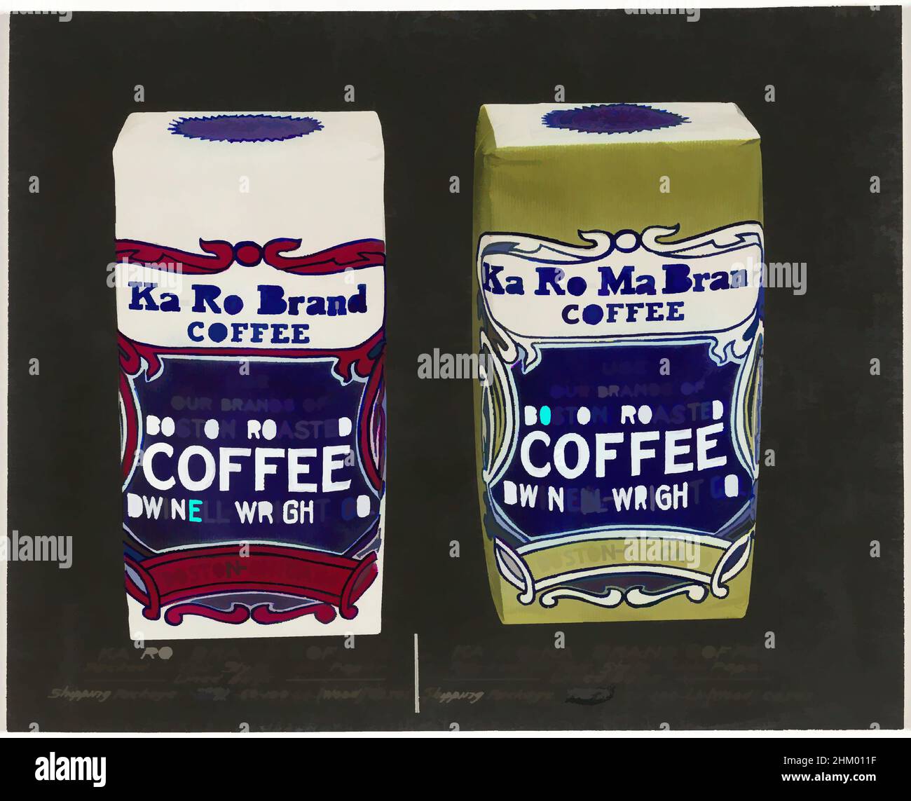 Kunst inspiriert von der Verpackung von Kaffee der Marke Ka-RO-Ma, Werbung für Dwinell-Wright Company, Stadler Photographiing Company, Vereinigte Staaten von Amerika, 1911 - c. 1920, Barytapapier, textile Materialien, Silbergelatine-Druck, Höhe 235 mm × Breite 292 mm, Classic Works modernisiert von Artotop mit einem Schuss Moderne. Formen, Farbe und Wert, auffällige visuelle Wirkung auf Kunst. Emotionen durch Freiheit von Kunstwerken auf zeitgemäße Weise. Eine zeitlose Botschaft, die eine wild kreative neue Richtung verfolgt. Künstler, die sich dem digitalen Medium zuwenden und die Artotop NFT erschaffen Stockfoto