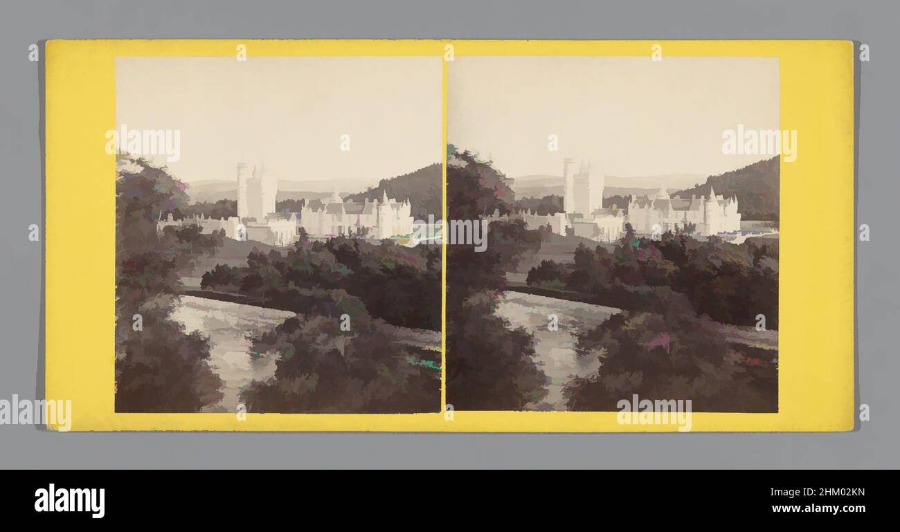 Kunst inspiriert von Blick auf Balmoral Castle in der Nähe von Aberdeen, Balmoral Castle, from the River, George Washington Wilson, Aberdeen, c. 1850 - c. 1880, Karton, Albumendruck, Höhe 85 mm × Breite 170 mm, Classic Works modernisiert von Artotop mit einem Schuss Moderne. Formen, Farbe und Wert, auffällige visuelle Wirkung auf Kunst. Emotionen durch Freiheit von Kunstwerken auf zeitgemäße Weise. Eine zeitlose Botschaft, die eine wild kreative neue Richtung verfolgt. Künstler, die sich dem digitalen Medium zuwenden und die Artotop NFT erschaffen Stockfoto