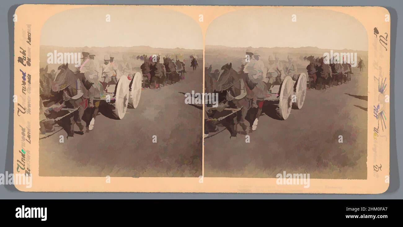 Kunst inspiriert von View of the Transportation of Munitions to Kimberley under the Command of Lord Roberts (Frederick Sleigh Roberts), einer der Lord Roberts' Munitionskäulen auf dem Weg zur Entlastung von Kimberley, S. Africa, Herausgeber: Underwood and Underwood, Zuid-Afrika, Verlag: New York (, Classic Works modernisiert von Artotop mit einem Schuss Moderne. Formen, Farbe und Wert, auffällige visuelle Wirkung auf Kunst. Emotionen durch Freiheit von Kunstwerken auf zeitgemäße Weise. Eine zeitlose Botschaft, die eine wild kreative neue Richtung verfolgt. Künstler, die sich dem digitalen Medium zuwenden und die Artotop NFT erschaffen Stockfoto