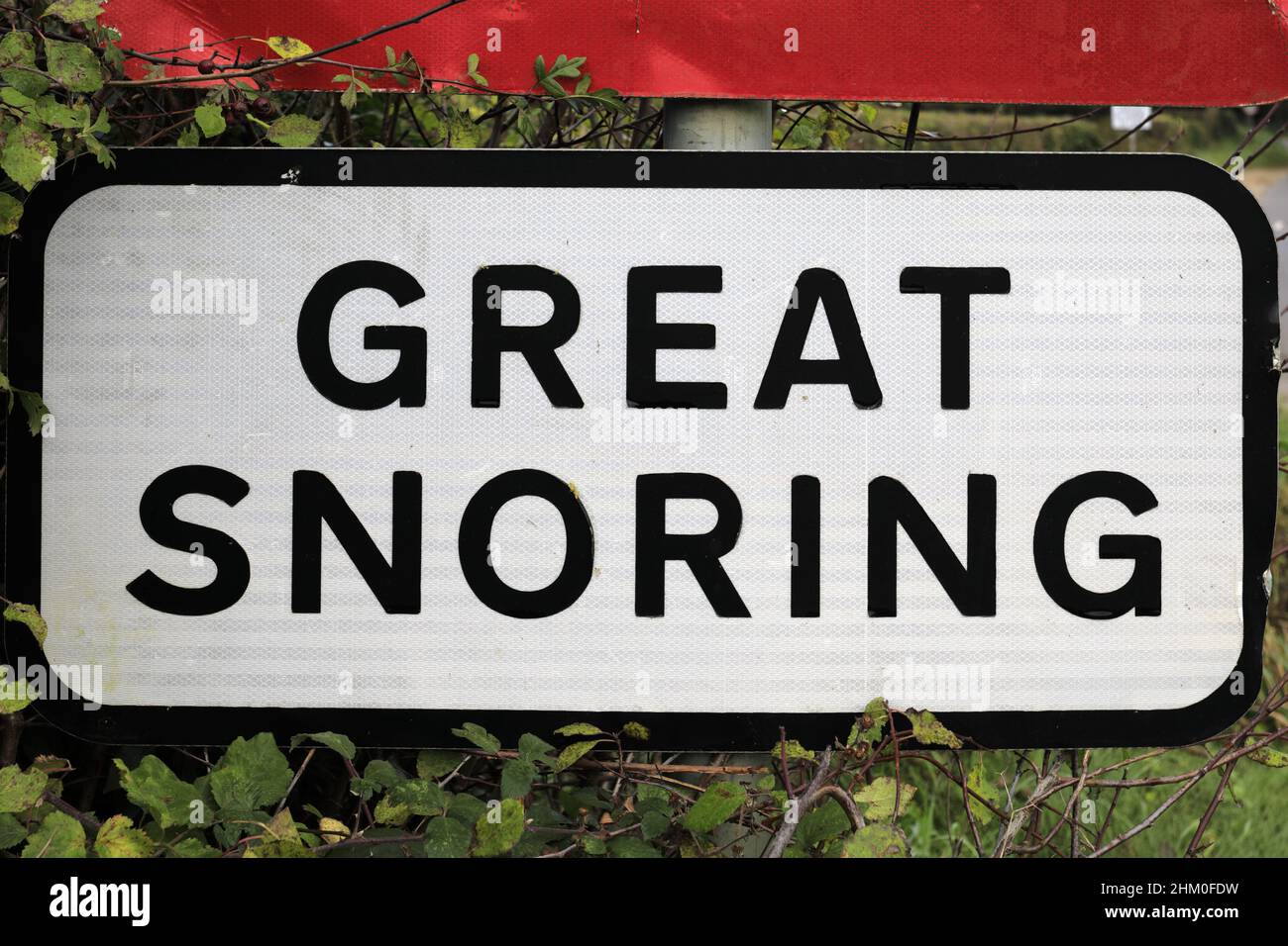 Great Snoring Village sign, North Norfolk, England, Großbritannien Stockfoto
