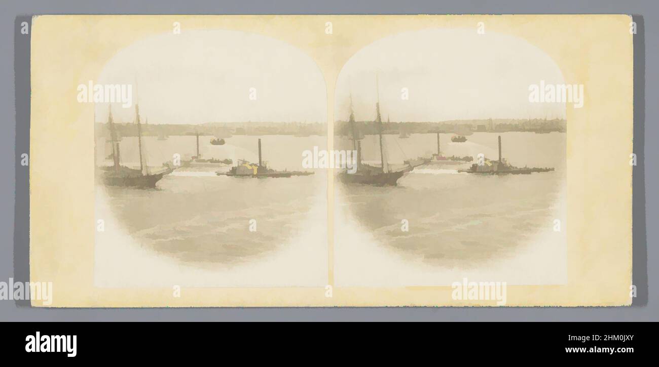 Art Inspired by View of New York Bay, View in the Bay of New York, from the Revenue Office, United States of America, William England (zugeschrieben), Verlag: The London Stereoscopic Company, New York (Stadt), Verlag: London, 1859, Karton, Papier, Albumendruck, Höhe 84 mm, Klassisches Werk, modernisiert von Artotop mit einem Schuss Moderne. Formen, Farbe und Wert, auffällige visuelle Wirkung auf Kunst. Emotionen durch Freiheit von Kunstwerken auf zeitgemäße Weise. Eine zeitlose Botschaft, die eine wild kreative neue Richtung verfolgt. Künstler, die sich dem digitalen Medium zuwenden und die Artotop NFT erschaffen Stockfoto