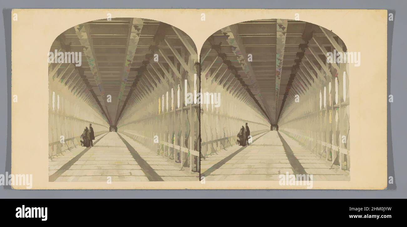 Kunst inspiriert von Fußgängerabschnitt der Hängebrücke über die Niagarafälle, mit der Eisenbahn oben, der Niagara Hängebrücke. Interior View, Vereinigte Staaten von Amerika, William England (zugeschrieben), Verlag: The London Stereoscopic Company (zugeschrieben), Niagara Falls, Classic Works Modernity von Artotop mit einem Schuss Moderne modernisiert. Formen, Farbe und Wert, auffällige visuelle Wirkung auf Kunst. Emotionen durch Freiheit von Kunstwerken auf zeitgemäße Weise. Eine zeitlose Botschaft, die eine wild kreative neue Richtung verfolgt. Künstler, die sich dem digitalen Medium zuwenden und die Artotop NFT erschaffen Stockfoto