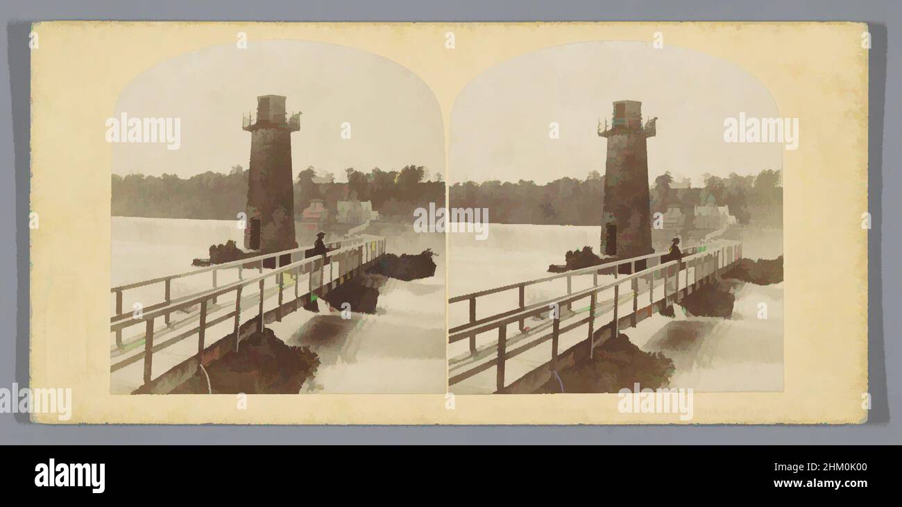 Kunst inspiriert von Footbridge to Terrapin Tower at Niagara Falls, Terrapin Tower and Bridge, Niagara Falls, Vereinigte Staaten von Amerika, William England (zugeschrieben), Verlag: The London Stereoscopic Company, Niagara Falls, Verlag: London, 1859, Karton, Papier, Albumendruck, Höhe, Klassisches Werk, modernisiert von Artotop mit einem Schuss Moderne. Formen, Farbe und Wert, auffällige visuelle Wirkung auf Kunst. Emotionen durch Freiheit von Kunstwerken auf zeitgemäße Weise. Eine zeitlose Botschaft, die eine wild kreative neue Richtung verfolgt. Künstler, die sich dem digitalen Medium zuwenden und die Artotop NFT erschaffen Stockfoto