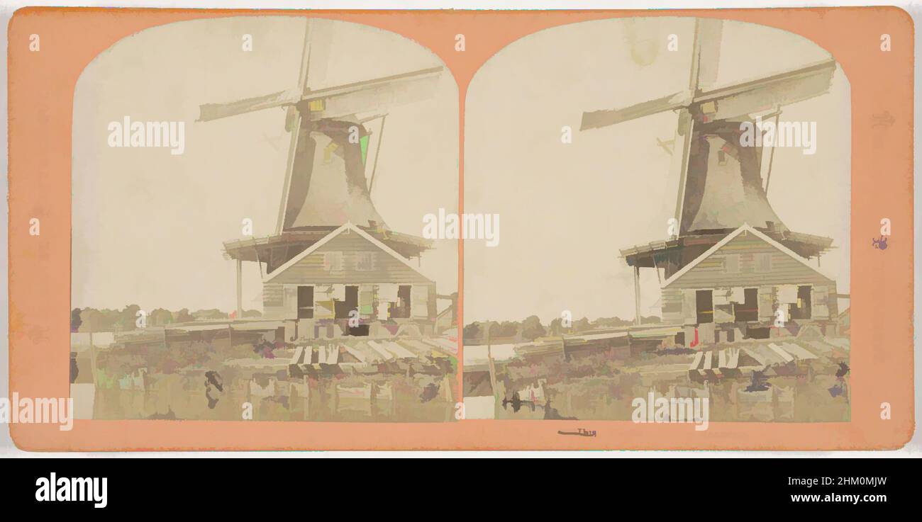 Kunst inspiriert von Blick auf eine Mühle, möglicherweise De Roode Leeuw in der Nähe von Zaandam, Moulin-a-vent a Zaandam, Hollande pittoresque, Zaandam, 1873 - 1890, Karton, Papier, Albumendruck, Höhe 86 mm × Breite 177 mm, Classic Works modernisiert von Artotop mit einem Schuss Moderne. Formen, Farbe und Wert, auffällige visuelle Wirkung auf Kunst. Emotionen durch Freiheit von Kunstwerken auf zeitgemäße Weise. Eine zeitlose Botschaft, die eine wild kreative neue Richtung verfolgt. Künstler, die sich dem digitalen Medium zuwenden und die Artotop NFT erschaffen Stockfoto