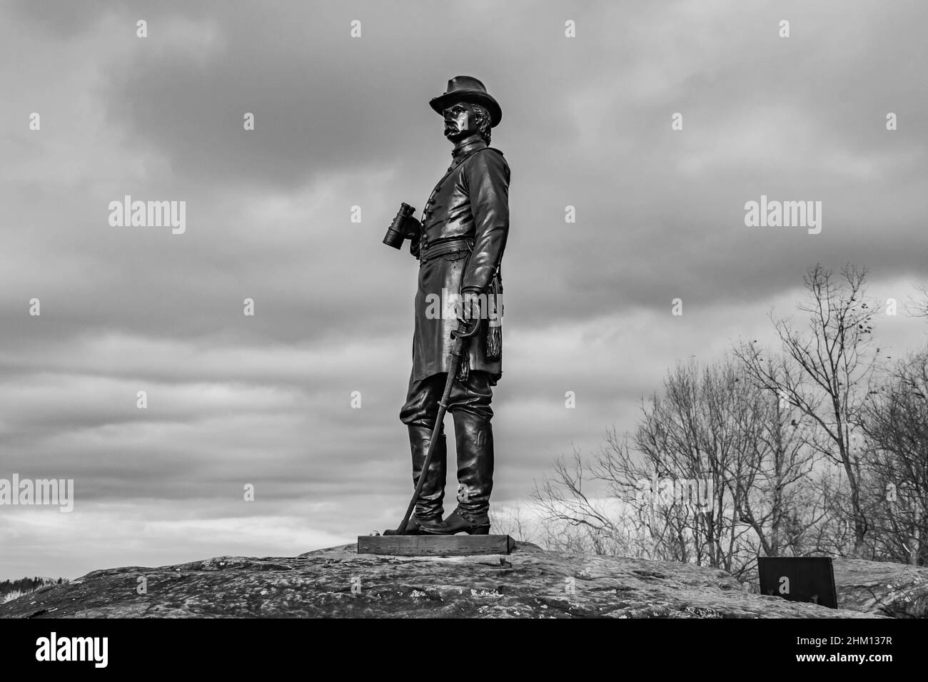 Denkmal für Brigadier General Gouverneur Kemble Warren, Little Round Top Stockfoto