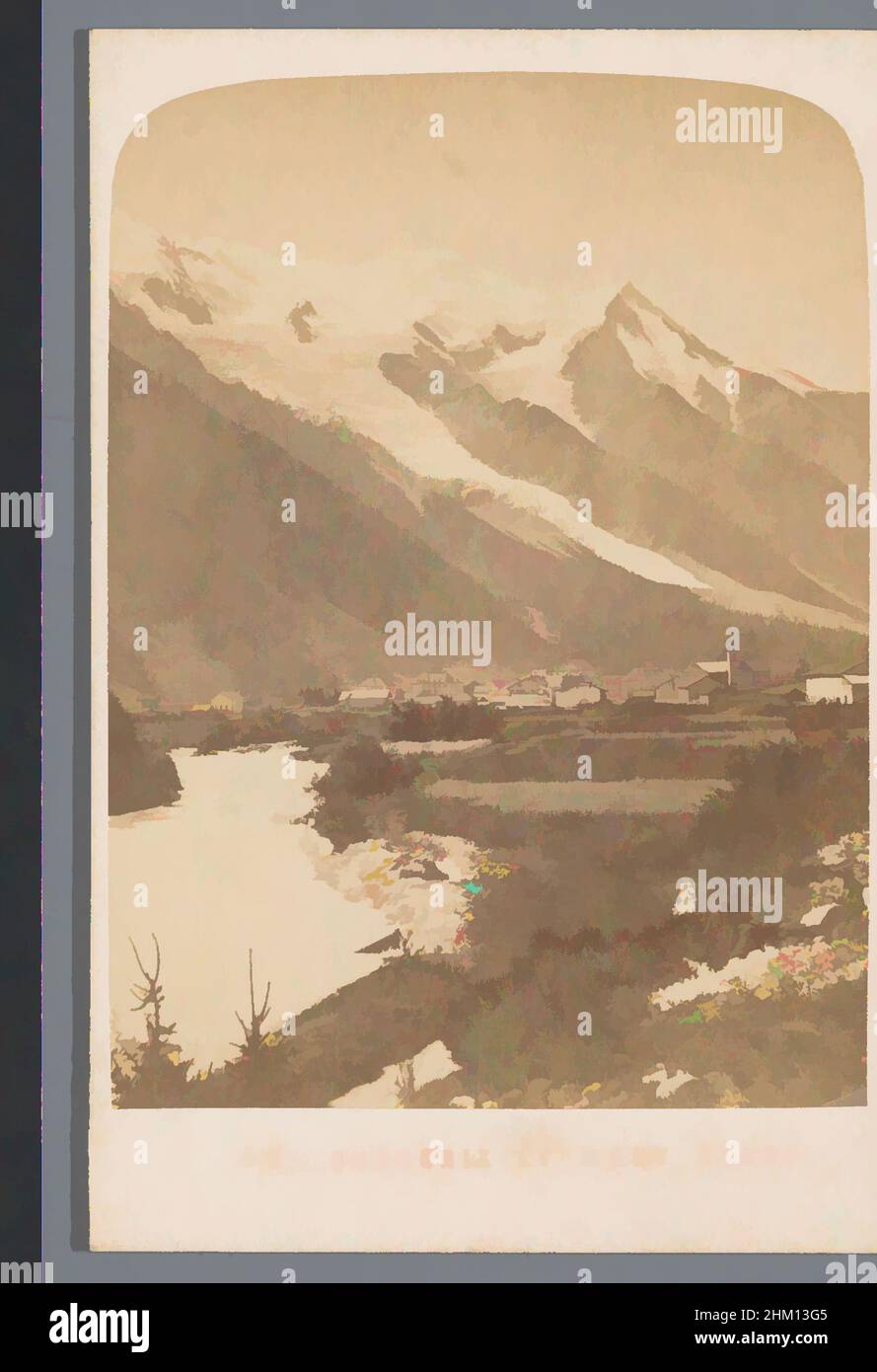 Kunst inspiriert von Blick auf das Dorf Chamonix mit dem Mont Blanc dahinter, Frankreich, Chamonix et Mont Blanc, Chamonix, 1855 - 1885, Papier, Karton, Albumen Print, Höhe 101 mm × Breite 66 mm, Classic Works modernisiert von Artotop mit einem Schuss Moderne. Formen, Farbe und Wert, auffällige visuelle Wirkung auf Kunst. Emotionen durch Freiheit von Kunstwerken auf zeitgemäße Weise. Eine zeitlose Botschaft, die eine wild kreative neue Richtung verfolgt. Künstler, die sich dem digitalen Medium zuwenden und die Artotop NFT erschaffen Stockfoto