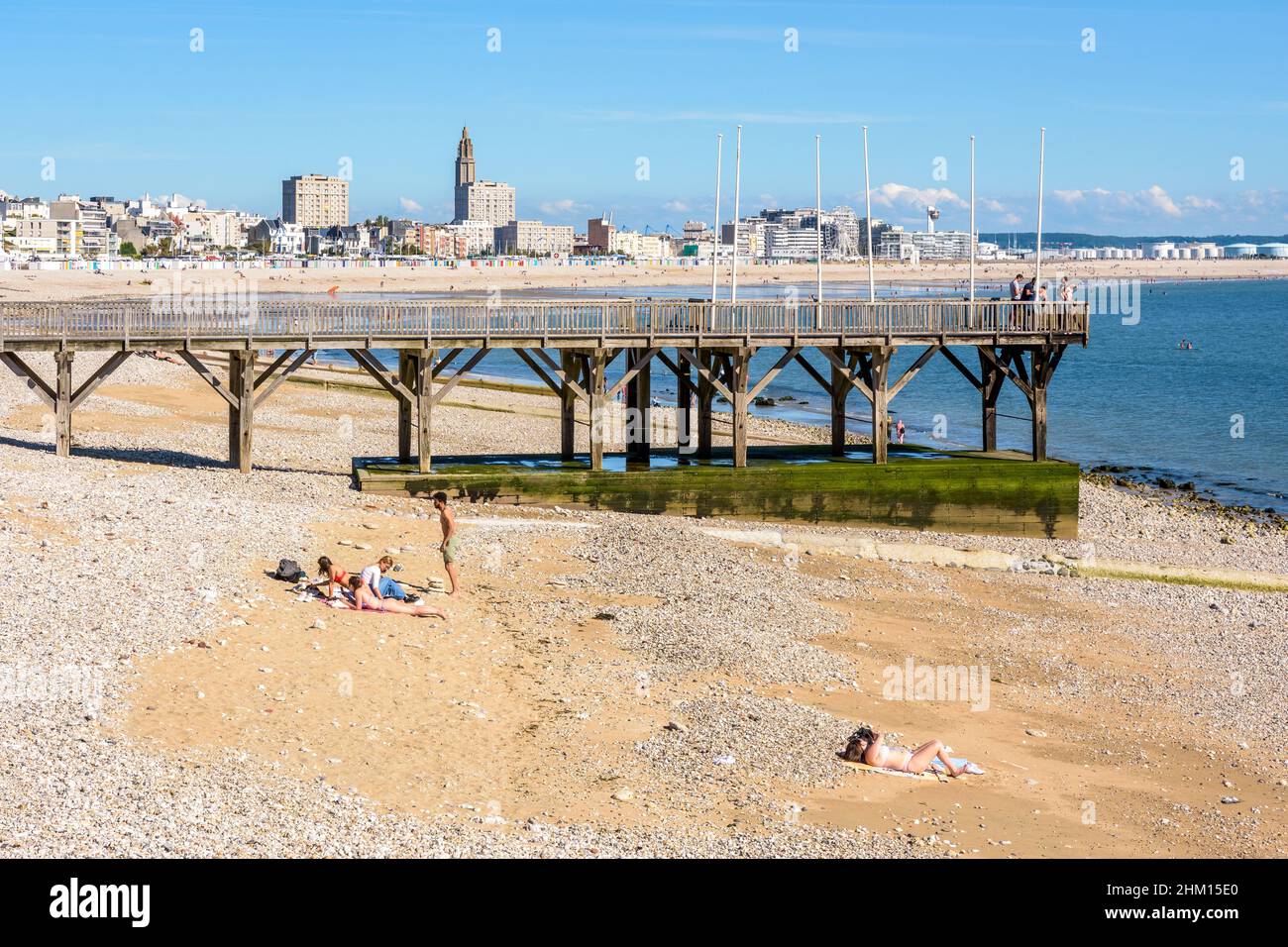 Holzsteg in Sainte-Adresse, Frankreich. Stockfoto