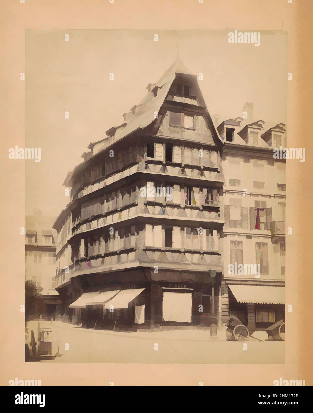 Kunst inspiriert von Fachwerkhaus in Frankreich, Frankreich, 1880 - 1910, Papier, Pappe, Albumendruck, Höhe 267 mm × Breite 209 mmhöhe 335 mm × Breite 275 mm, Classic Works modernisiert von Artotop mit einem Schuss Moderne. Formen, Farbe und Wert, auffällige visuelle Wirkung auf Kunst. Emotionen durch Freiheit von Kunstwerken auf zeitgemäße Weise. Eine zeitlose Botschaft, die eine wild kreative neue Richtung verfolgt. Künstler, die sich dem digitalen Medium zuwenden und die Artotop NFT erschaffen Stockfoto