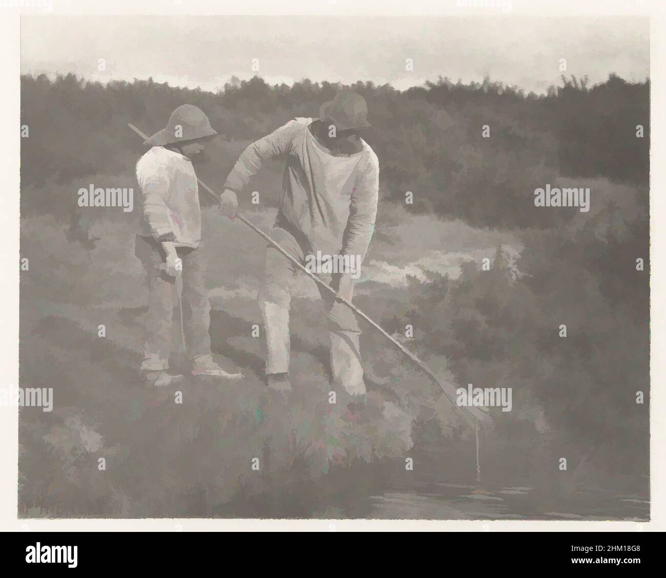 Kunst inspiriert von Eel Fishermen in Suffolk, Eel-Picking in Suffolk Waters, Peter Henry Emerson, Suffolk, Herausgeber: Großbritannien, 1883 - 1888, Papier, Karton, Höhe 184 mm × Breite 230 mmhöhe 343 mm × Breite 426 mm, Classic Works modernisiert von Artotop mit einem Schuss Moderne. Formen, Farbe und Wert, auffällige visuelle Wirkung auf Kunst. Emotionen durch Freiheit von Kunstwerken auf zeitgemäße Weise. Eine zeitlose Botschaft, die eine wild kreative neue Richtung verfolgt. Künstler, die sich dem digitalen Medium zuwenden und die Artotop NFT erschaffen Stockfoto