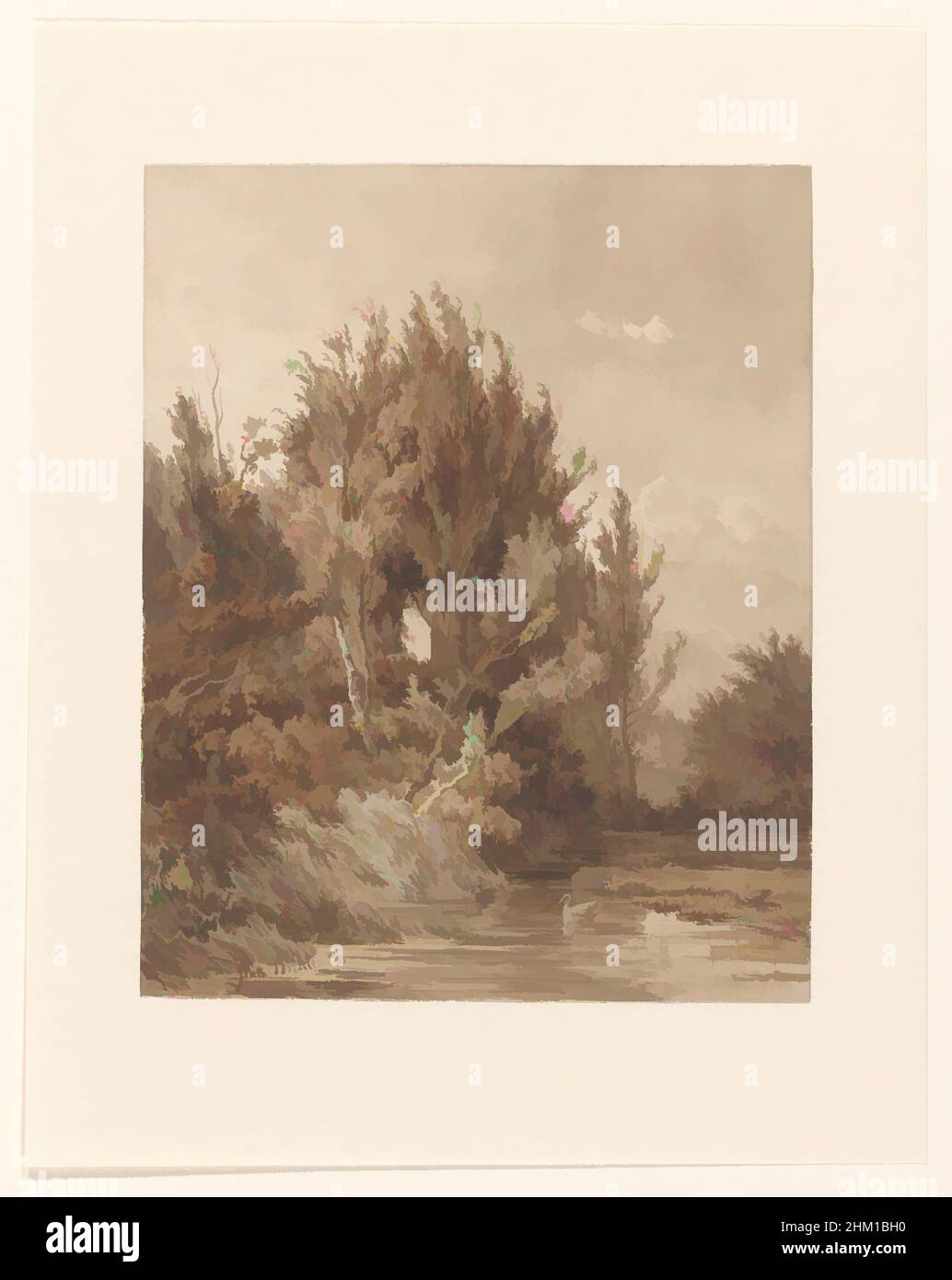 Kunst inspiriert von Landschaft mit Wasser mit Enten, Zeichner: Jan Willem van Borselen, 1861, Papier, Bleistift, Pinsel, Höhe 293 mm × Breite 235 mm, Classic Works modernisiert von Artotop mit einem Schuss Modernität. Formen, Farbe und Wert, auffällige visuelle Wirkung auf Kunst. Emotionen durch Freiheit von Kunstwerken auf zeitgemäße Weise. Eine zeitlose Botschaft, die eine wild kreative neue Richtung verfolgt. Künstler, die sich dem digitalen Medium zuwenden und die Artotop NFT erschaffen Stockfoto