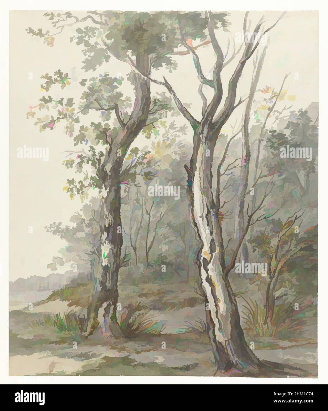 Von der Waldlandschaft inspirierte Kunst, Zeichner: Jan Dasveldt, 1780 - 1855, Papier, Tinte, Pinsel, Stift, Höhe 293 mm × Breite 248 mm, Classic Works modernisiert von Artotop mit einem Schuss Modernität. Formen, Farbe und Wert, auffällige visuelle Wirkung auf Kunst. Emotionen durch Freiheit von Kunstwerken auf zeitgemäße Weise. Eine zeitlose Botschaft, die eine wild kreative neue Richtung verfolgt. Künstler, die sich dem digitalen Medium zuwenden und die Artotop NFT erschaffen Stockfoto