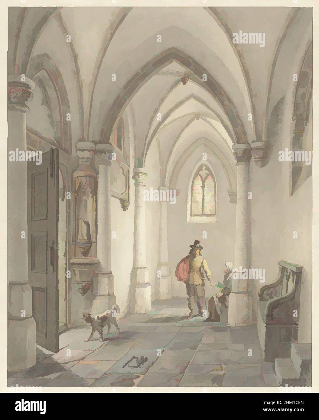 Kunst inspiriert von Kircheninnenraum mit Mann, der Bettlerin Almosen gibt, Zeichner: George Gillis Haanen, 1817 - 1879, Papier, Tinte, Pinsel, Stift, Höhe 335 mm × Breite 268 mm, Classic Works modernisiert von Artotop mit einem Schuss Modernität. Formen, Farbe und Wert, auffällige visuelle Wirkung auf Kunst. Emotionen durch Freiheit von Kunstwerken auf zeitgemäße Weise. Eine zeitlose Botschaft, die eine wild kreative neue Richtung verfolgt. Künstler, die sich dem digitalen Medium zuwenden und die Artotop NFT erschaffen Stockfoto