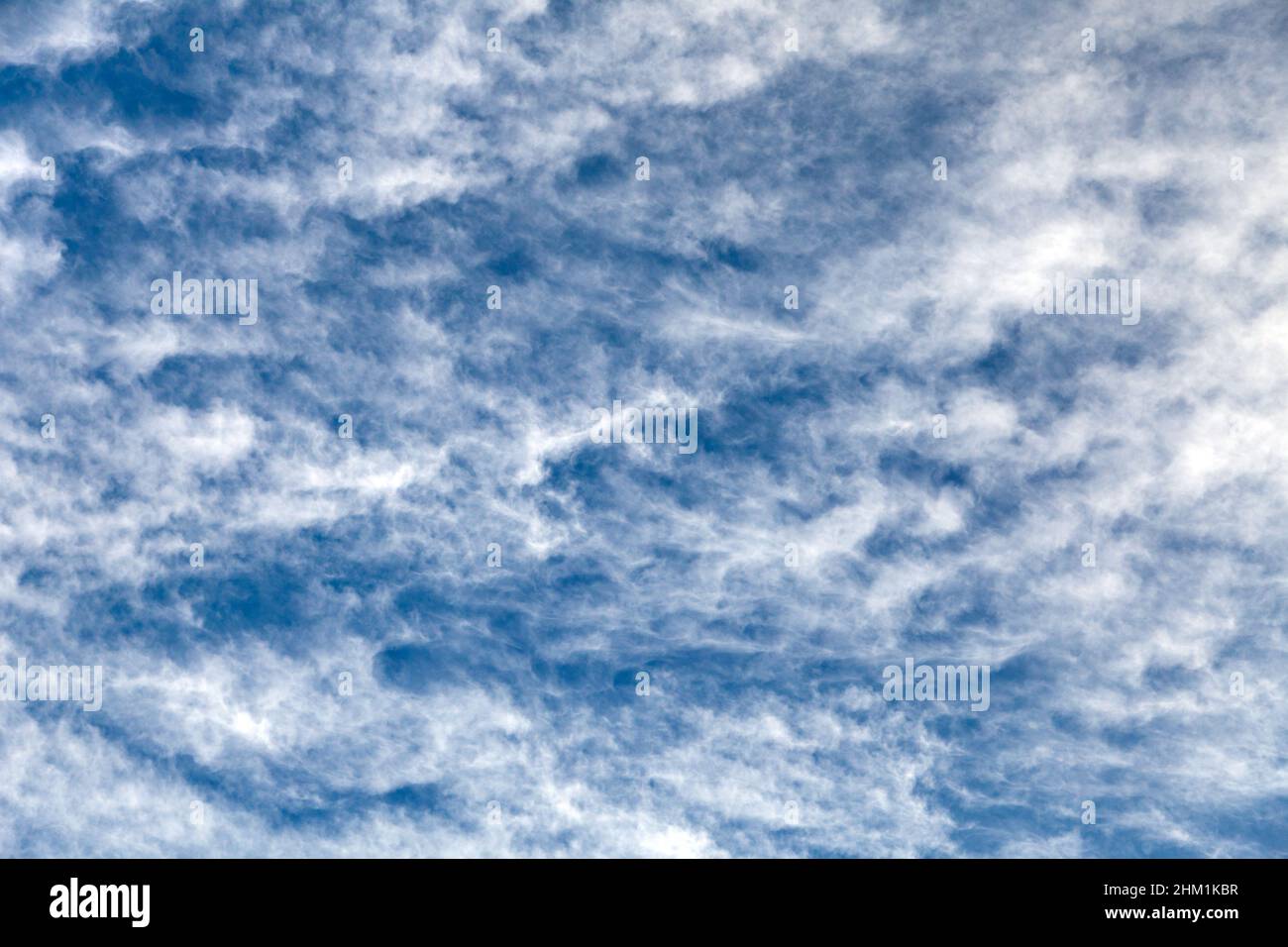 Blick auf den wunderschönen blauen Himmel mit weißen Wolken Stockfoto